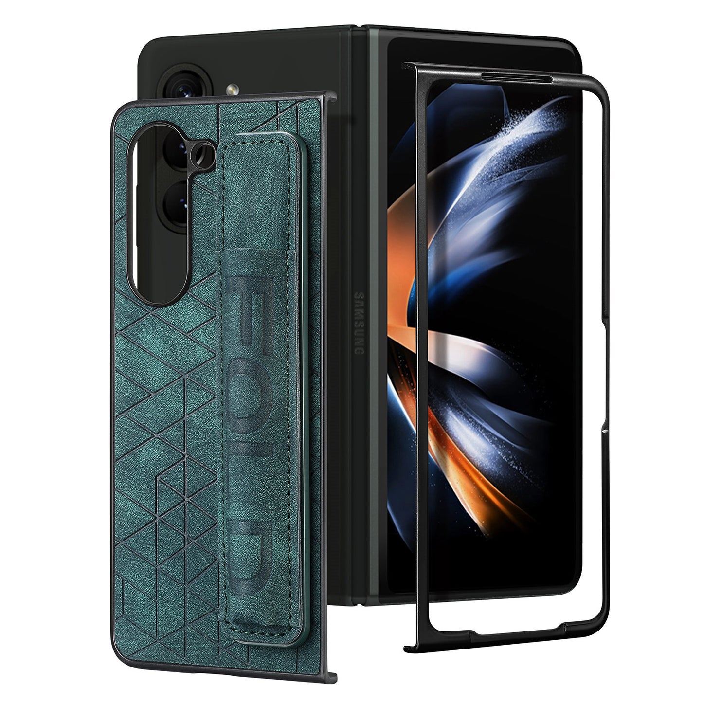For Samsung Galaxy Z Fold6 5G Case Wrist Band Leather+PC Cover with Pen Slot - Green