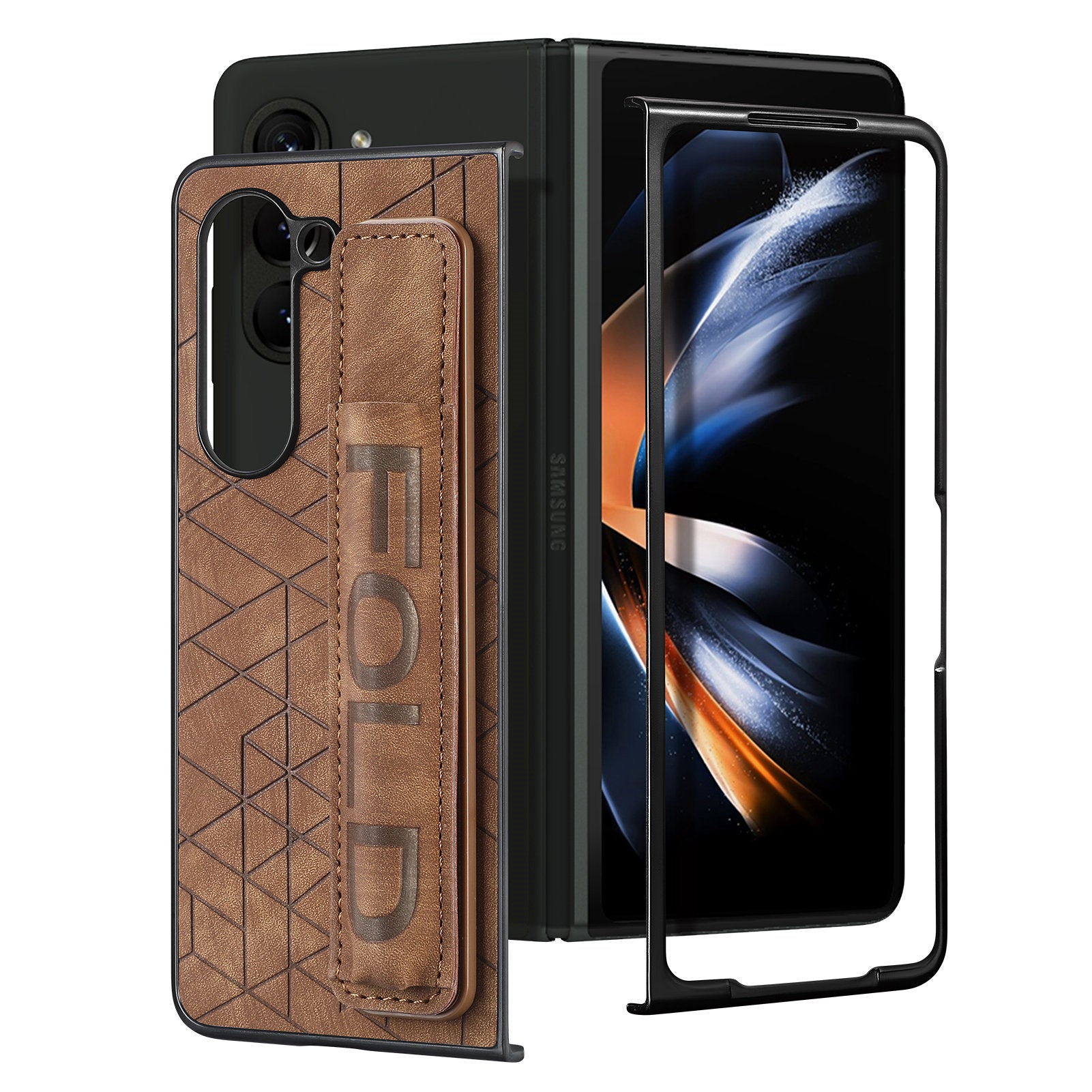 For Samsung Galaxy Z Fold6 5G Case Wrist Band Leather+PC Cover with Pen Slot - Brown
