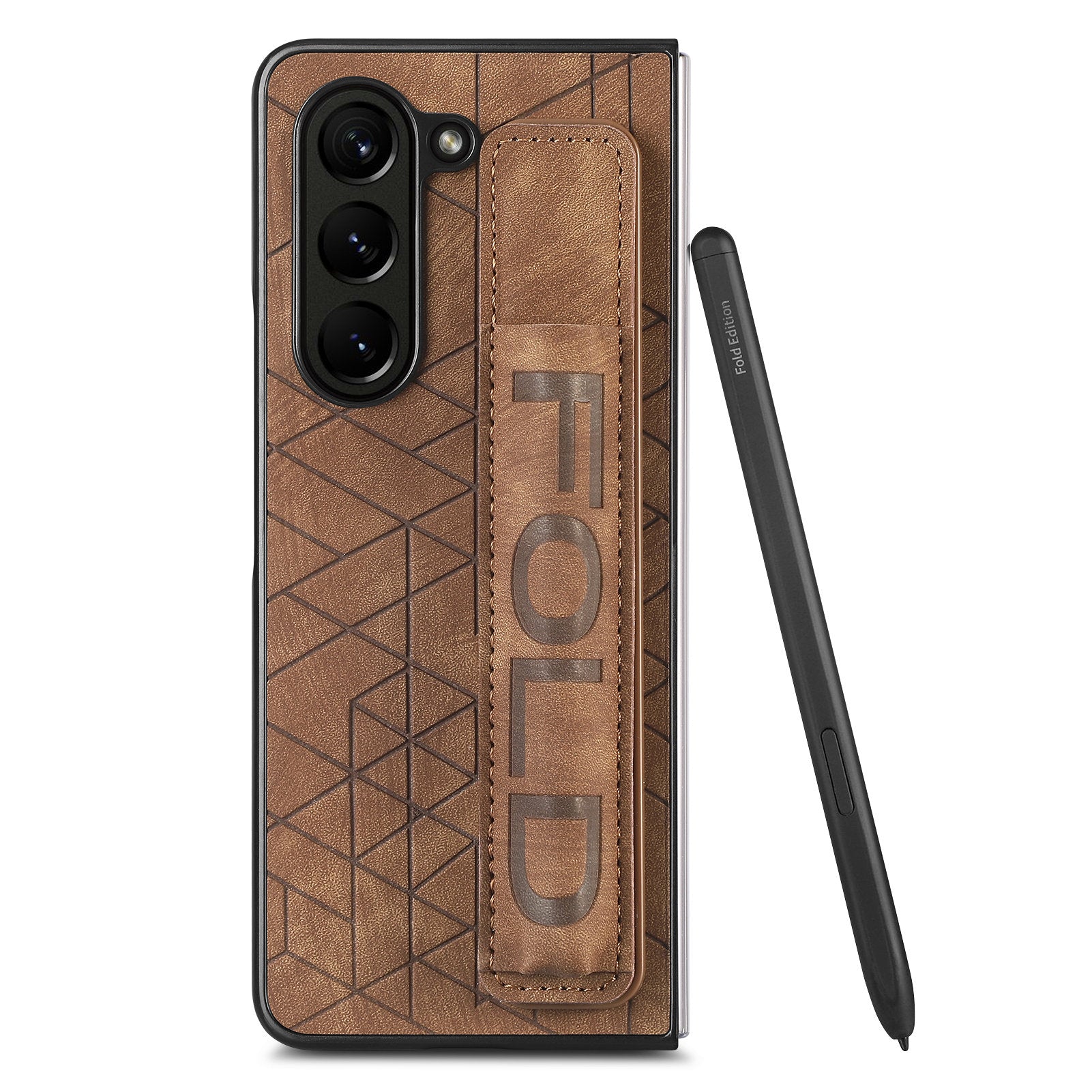 For Samsung Galaxy Z Fold6 5G Case Wrist Band Leather+PC Cover with Pen Slot - Brown