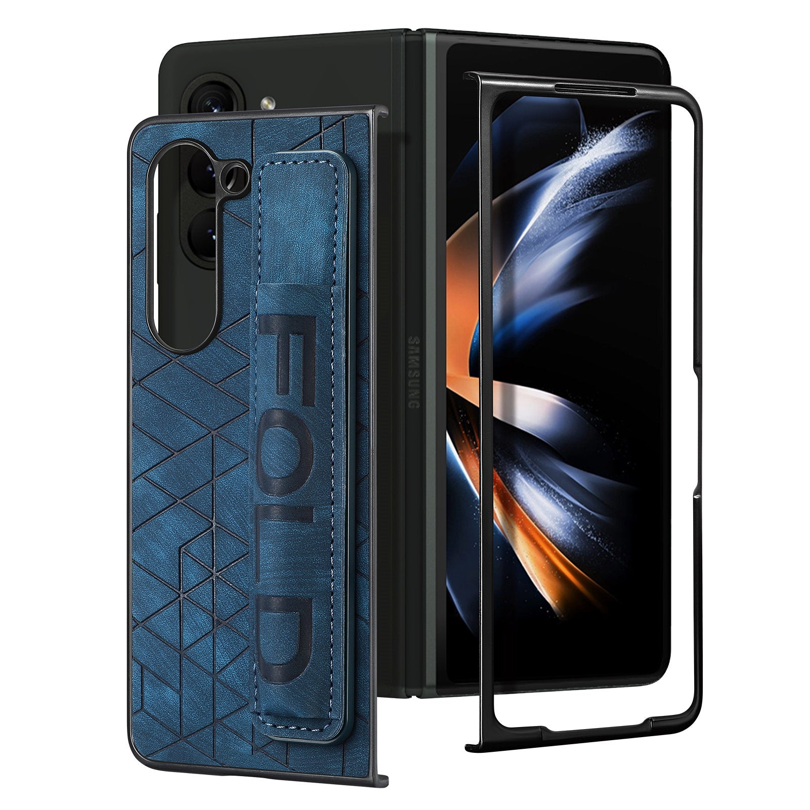 For Samsung Galaxy Z Fold6 5G Case Wrist Band Leather+PC Cover with Pen Slot - Blue