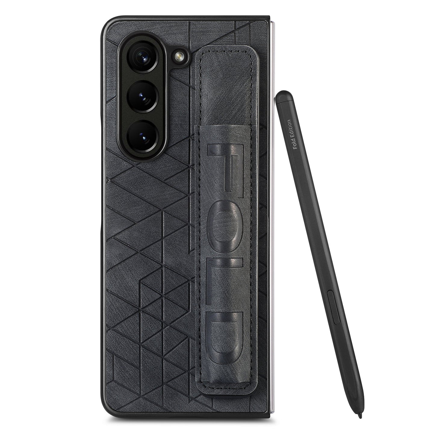 For Samsung Galaxy Z Fold6 5G Case Wrist Band Leather+PC Cover with Pen Slot - Black