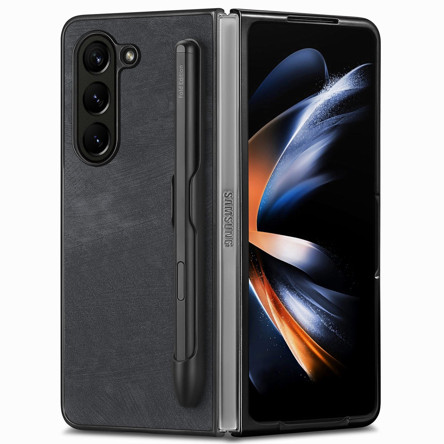 For Samsung Galaxy Z Fold6 5G Case Retro PU Leather+PC Cover with Pen Slot - Black