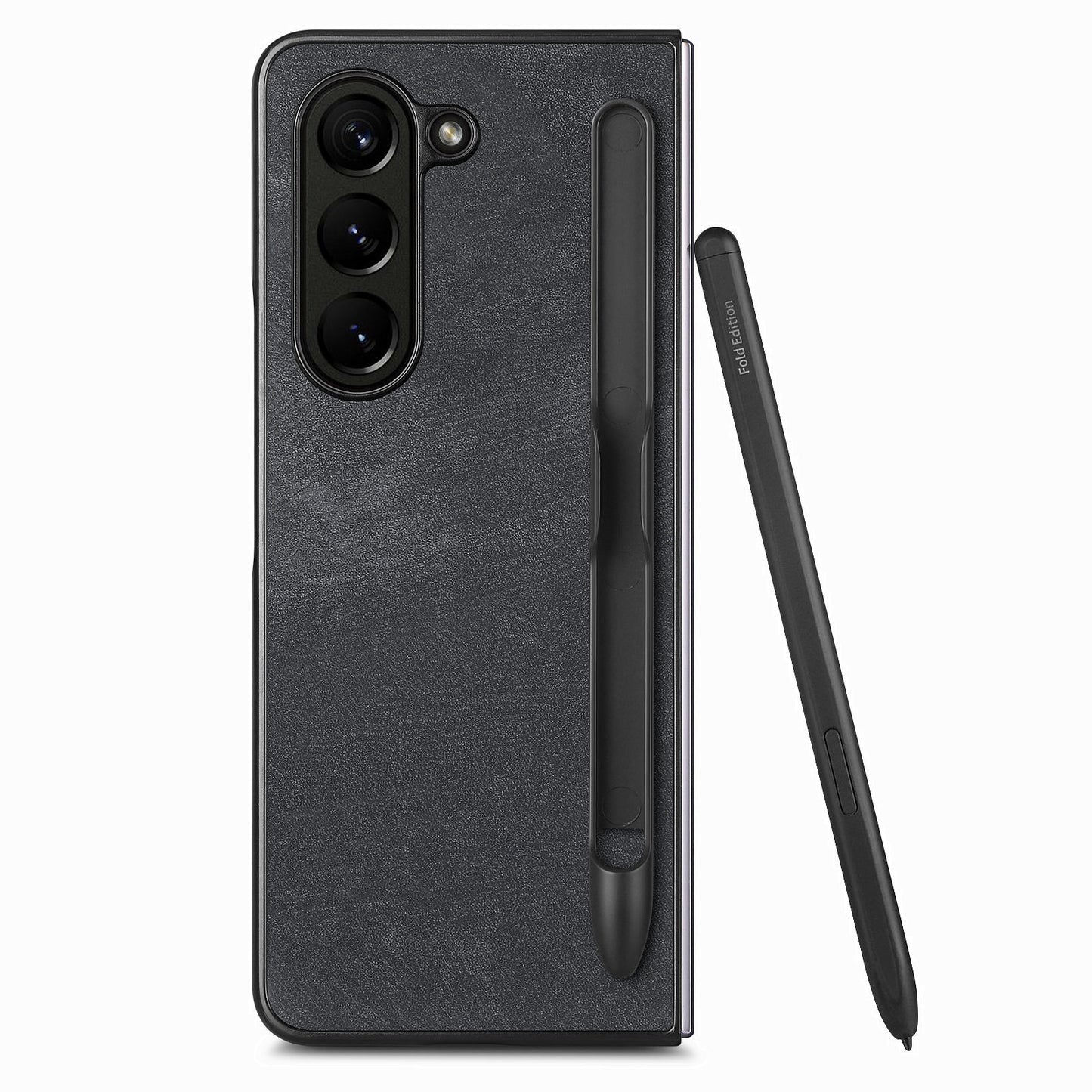 For Samsung Galaxy Z Fold6 5G Case Retro PU Leather+PC Cover with Pen Slot - Black