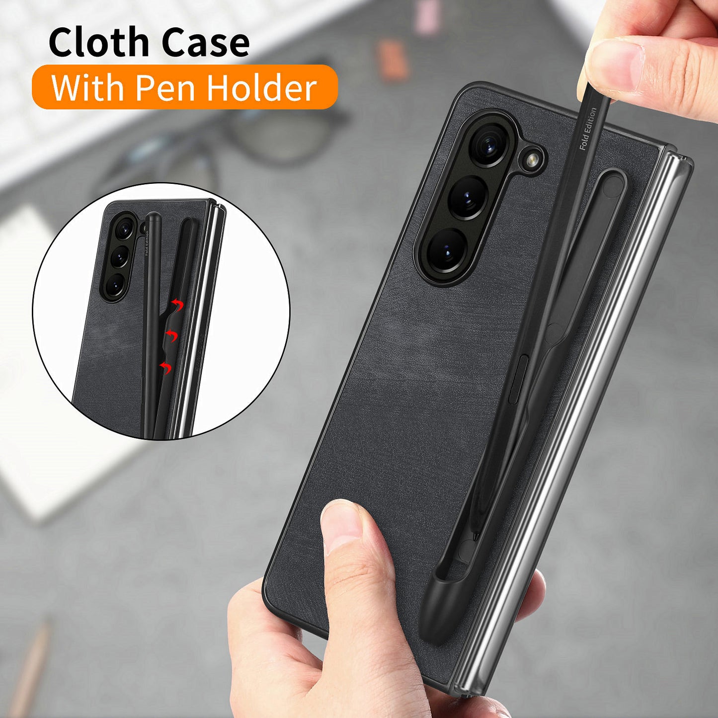 For Samsung Galaxy Z Fold6 5G Case Retro PU Leather+PC Cover with Pen Slot - Black
