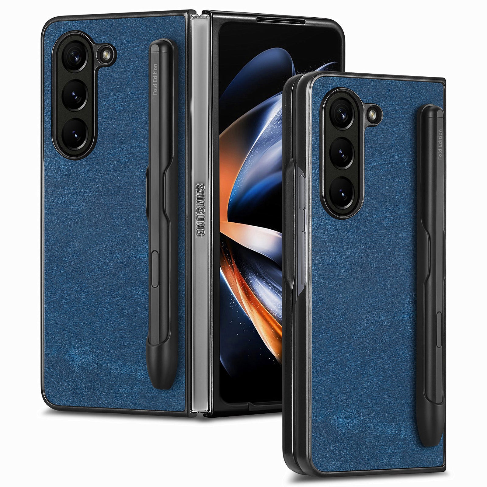 For Samsung Galaxy Z Fold6 5G Case Retro PU Leather+PC Cover with Pen Slot - Blue