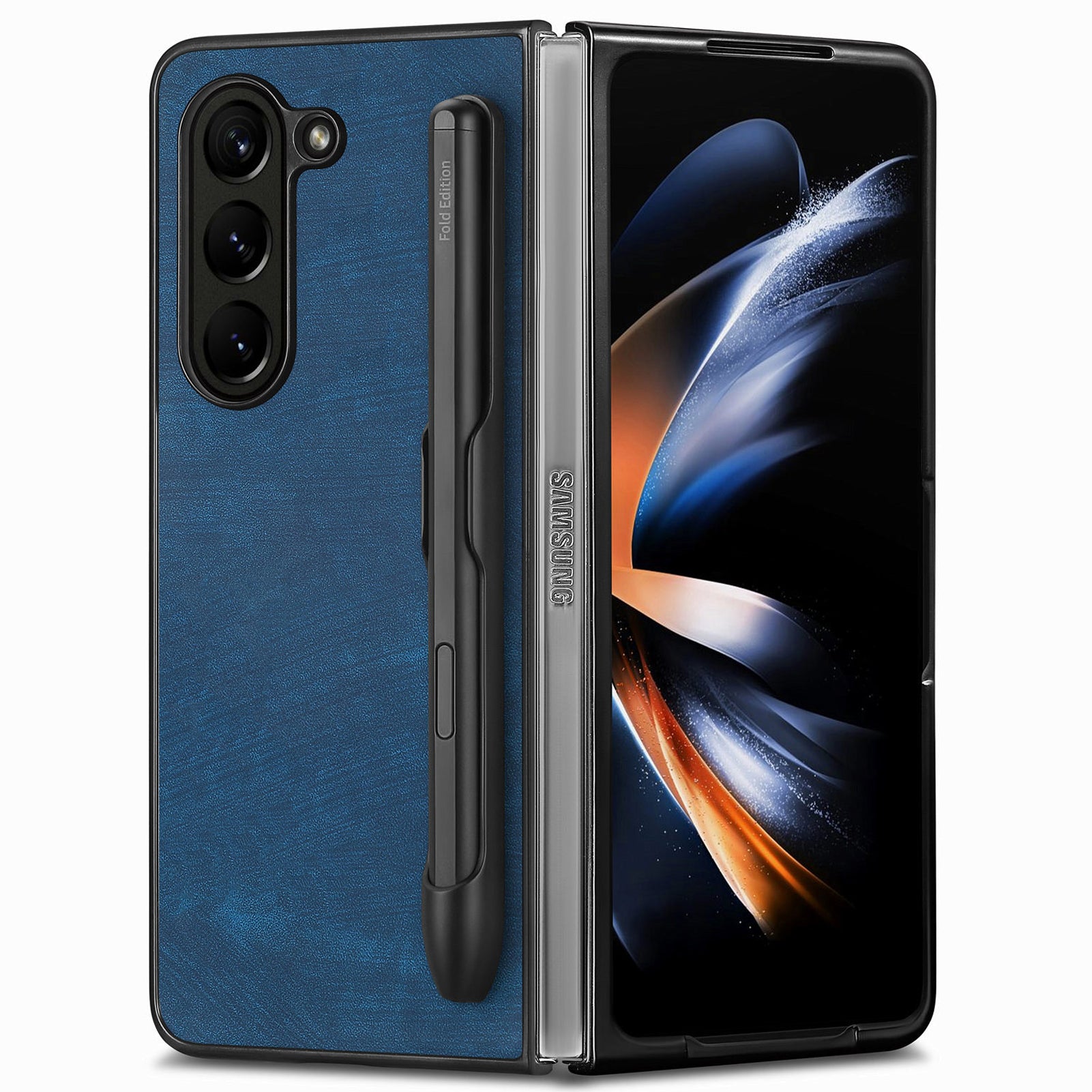 For Samsung Galaxy Z Fold6 5G Case Retro PU Leather+PC Cover with Pen Slot - Blue