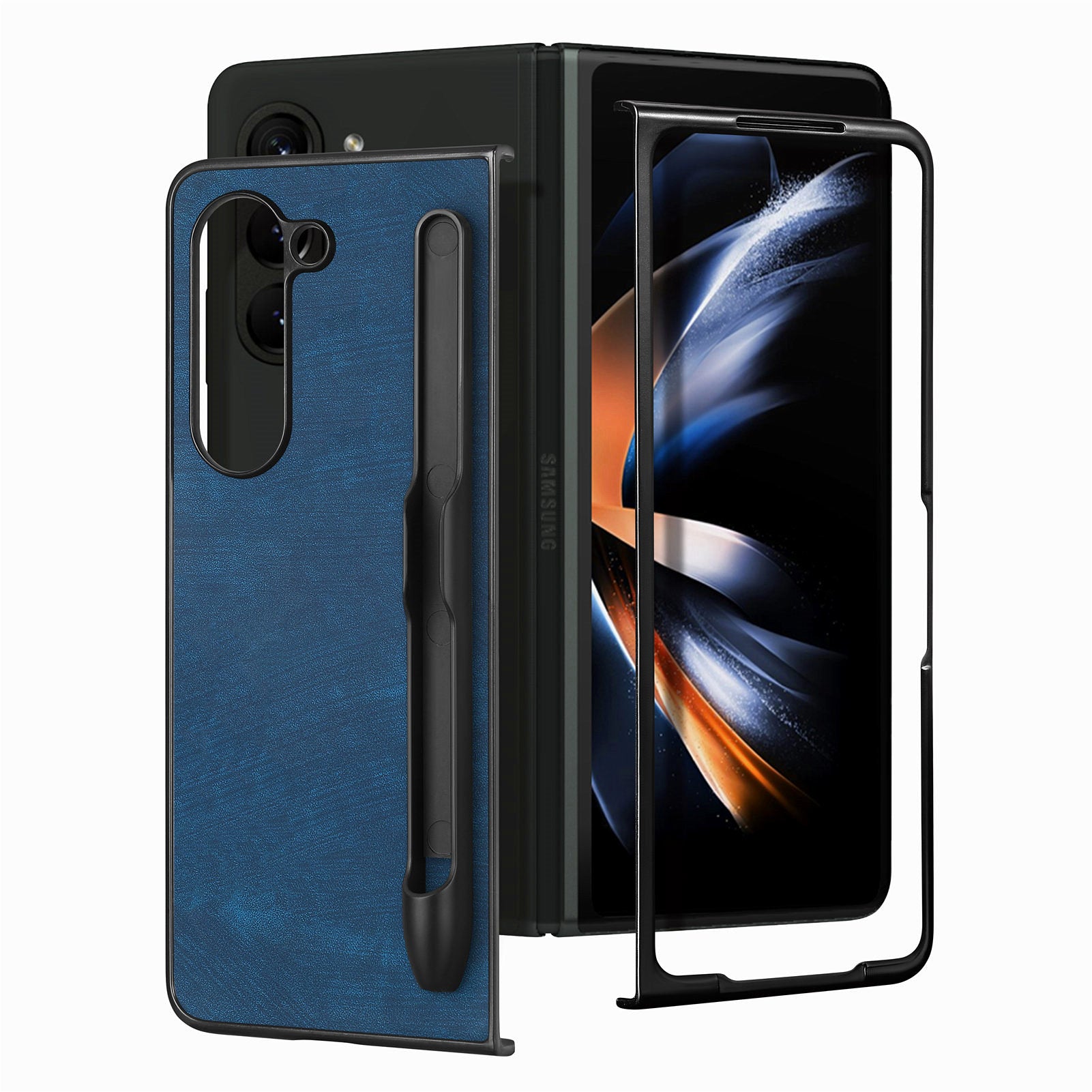 For Samsung Galaxy Z Fold6 5G Case Retro PU Leather+PC Cover with Pen Slot - Blue
