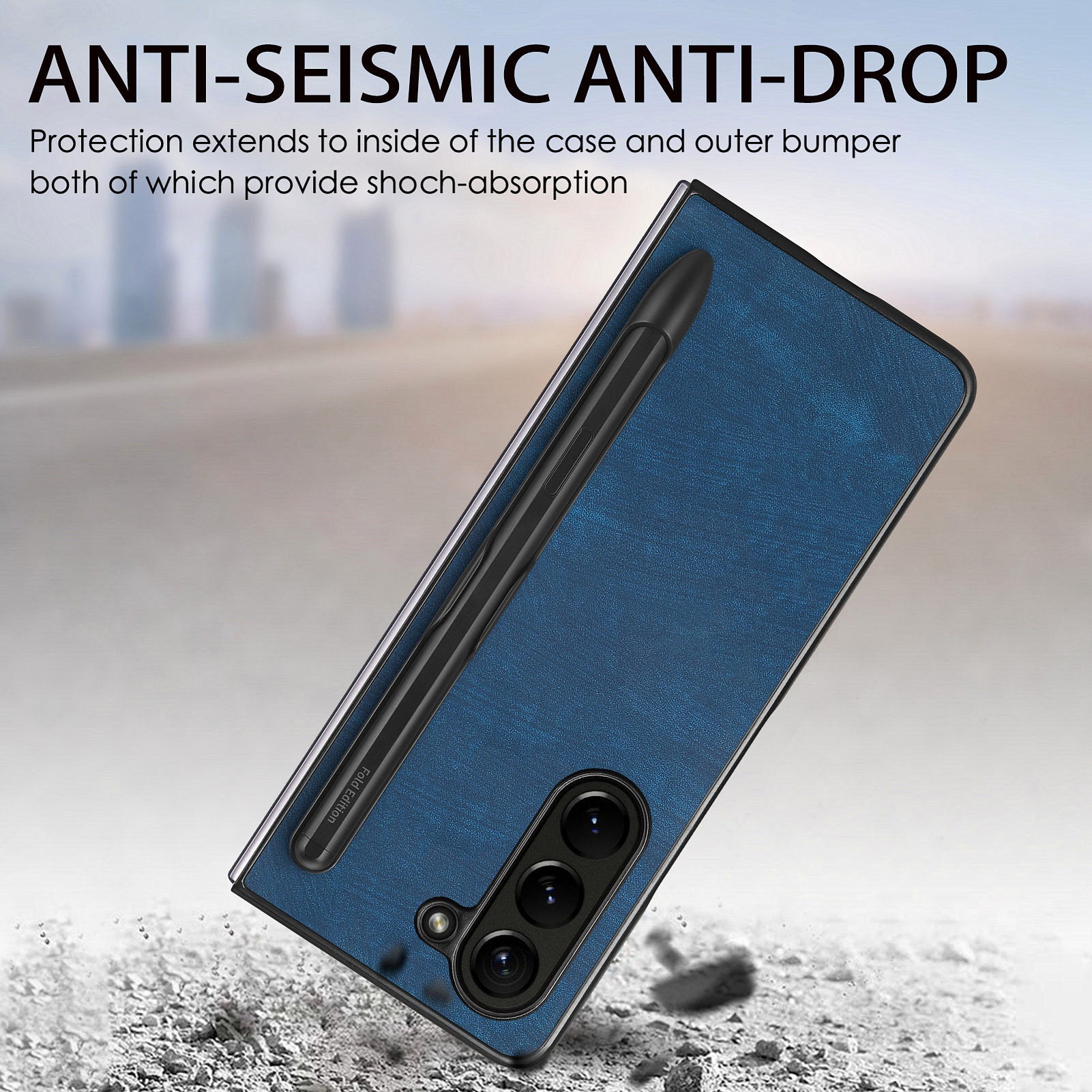 For Samsung Galaxy Z Fold6 5G Case Retro PU Leather+PC Cover with Pen Slot - Blue