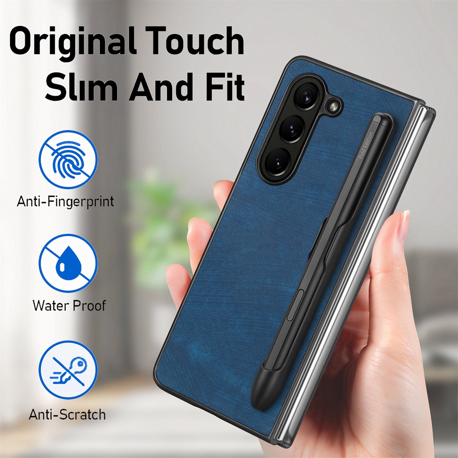 For Samsung Galaxy Z Fold6 5G Case Retro PU Leather+PC Cover with Pen Slot - Blue