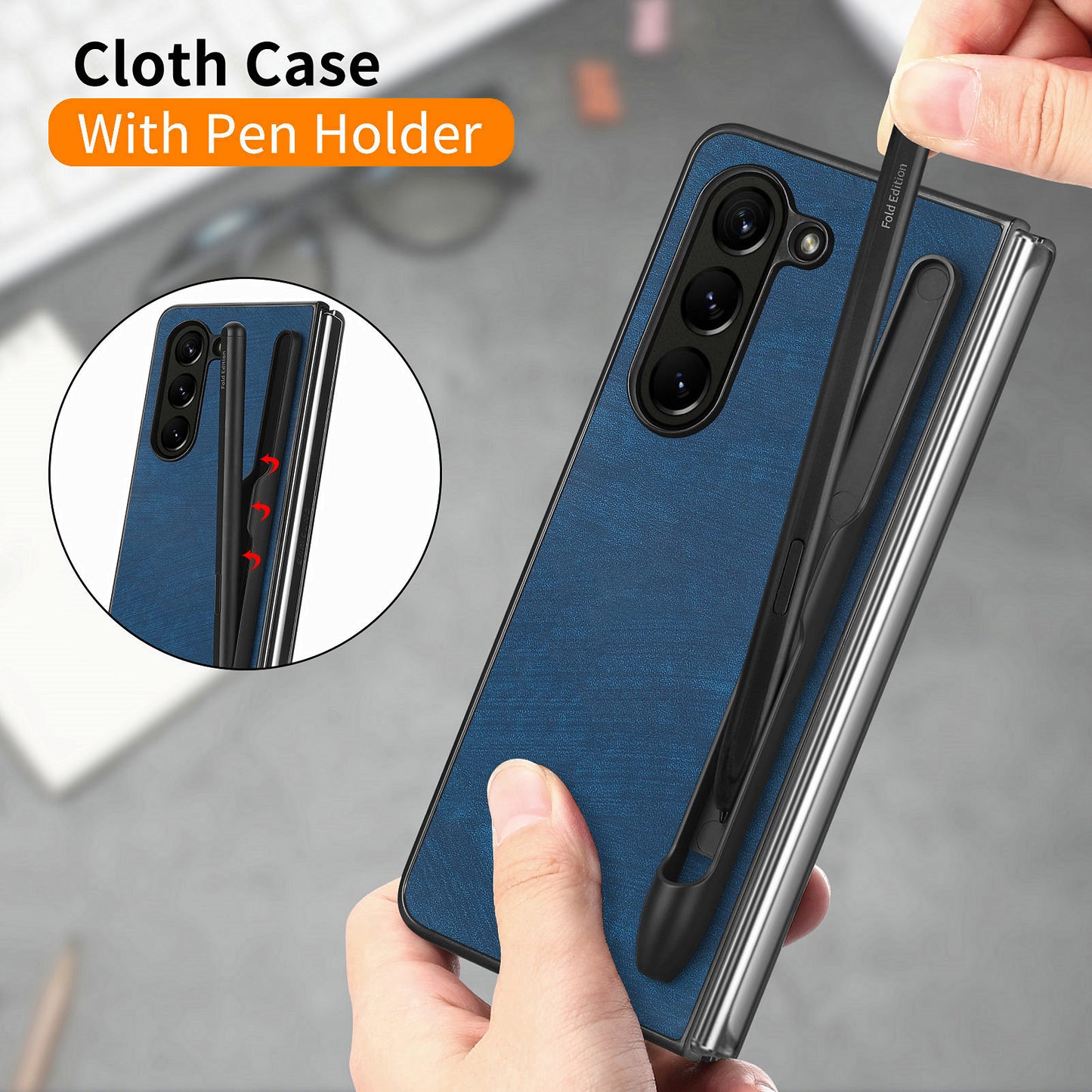 For Samsung Galaxy Z Fold6 5G Case Retro PU Leather+PC Cover with Pen Slot - Blue