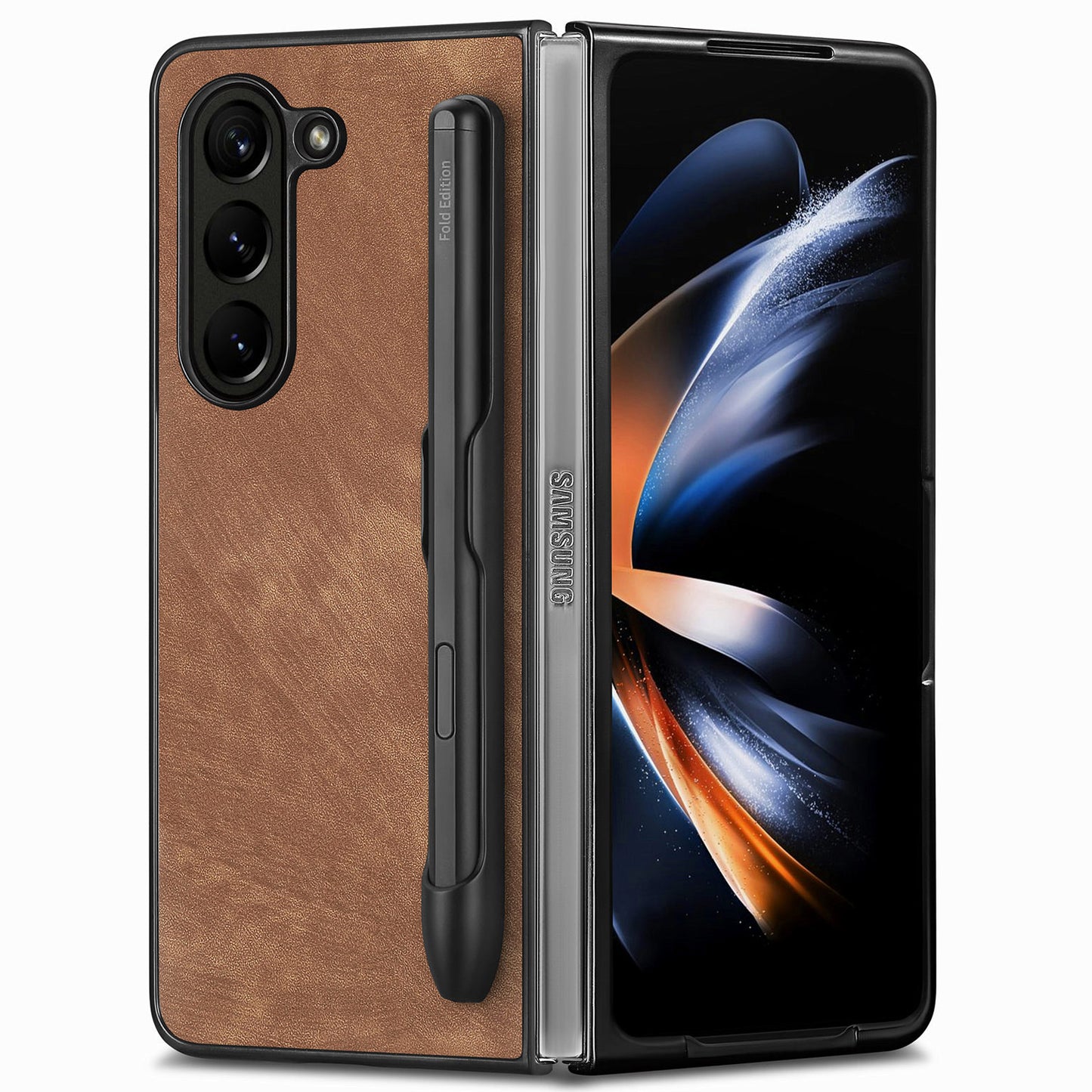For Samsung Galaxy Z Fold6 5G Case Retro PU Leather+PC Cover with Pen Slot - Brown
