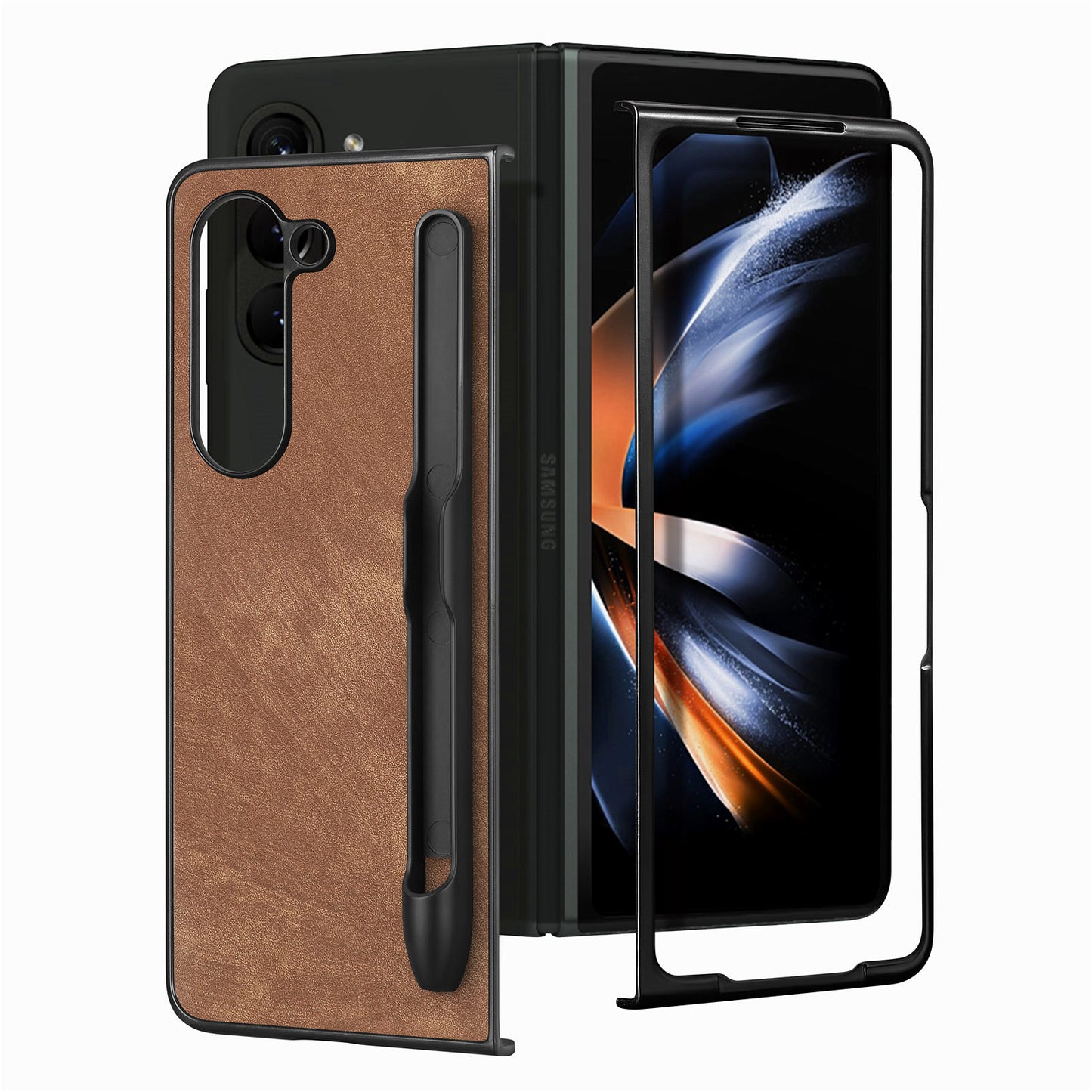 For Samsung Galaxy Z Fold6 5G Case Retro PU Leather+PC Cover with Pen Slot - Brown