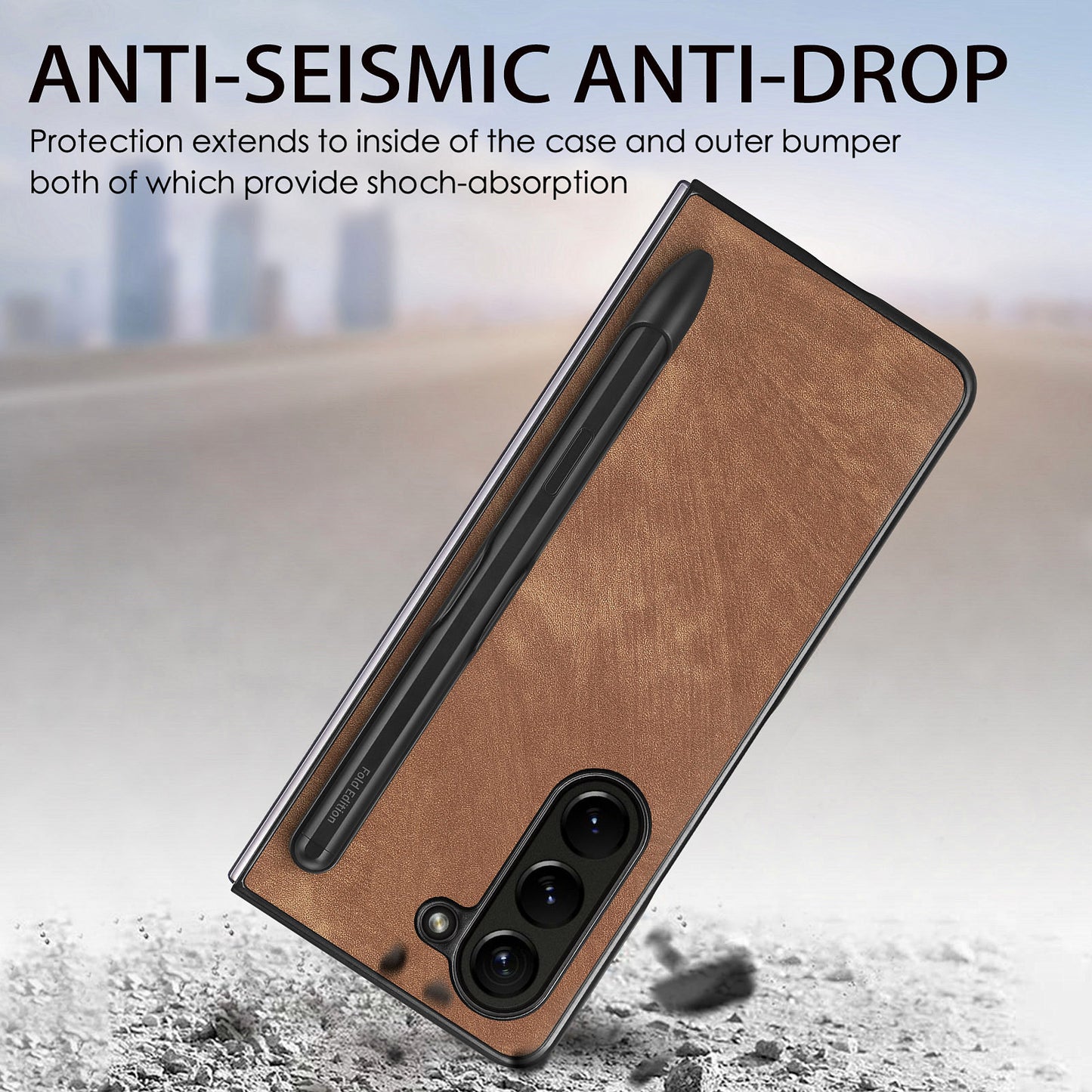 For Samsung Galaxy Z Fold6 5G Case Retro PU Leather+PC Cover with Pen Slot - Brown