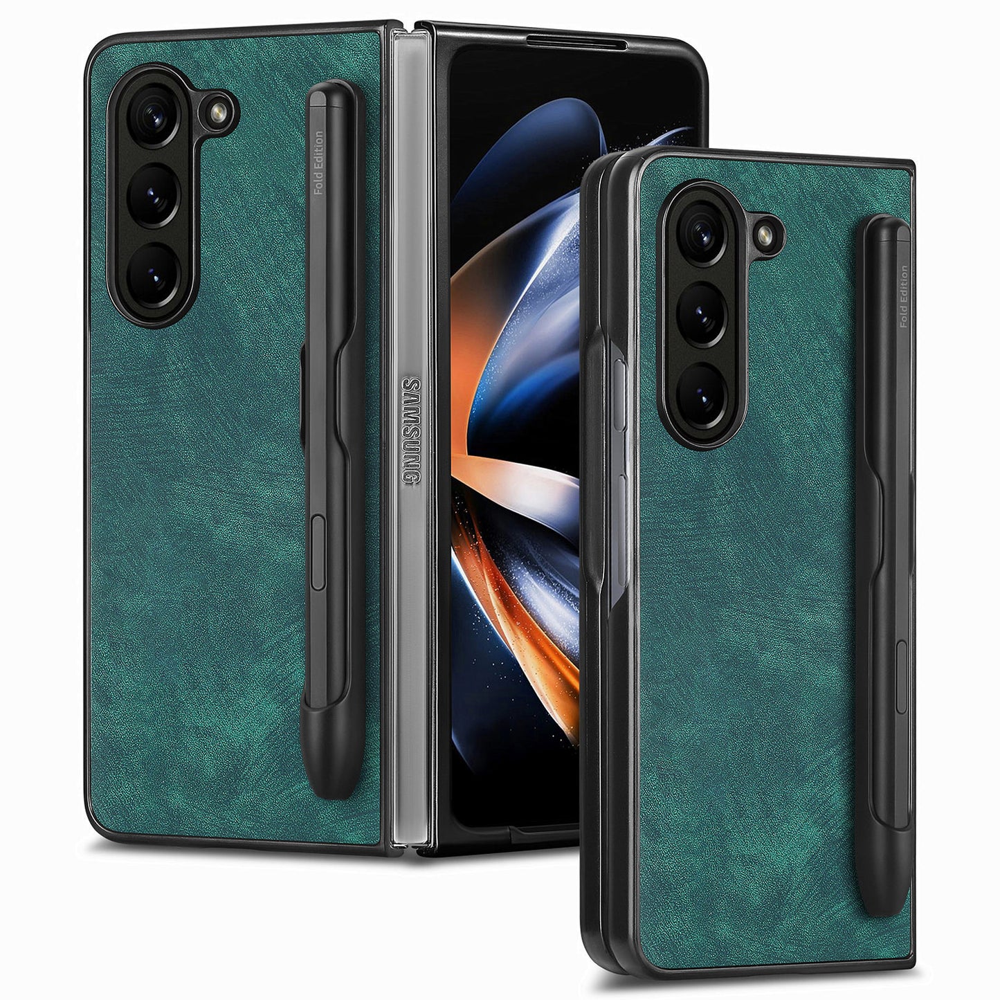 For Samsung Galaxy Z Fold6 5G Case Retro PU Leather+PC Cover with Pen Slot - Green