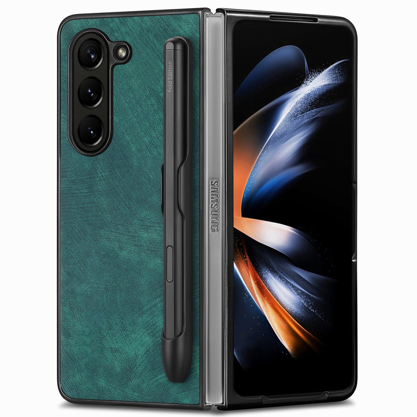 For Samsung Galaxy Z Fold6 5G Case Retro PU Leather+PC Cover with Pen Slot - Green