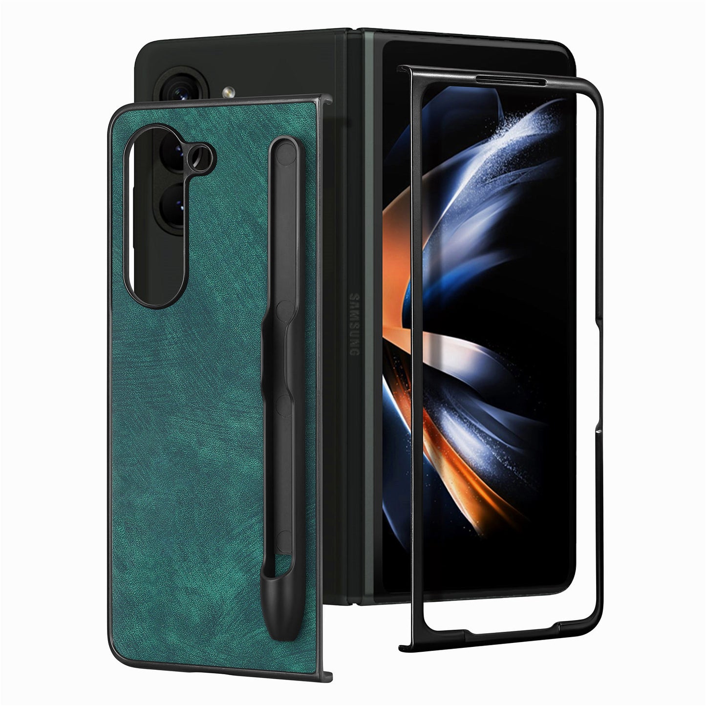For Samsung Galaxy Z Fold6 5G Case Retro PU Leather+PC Cover with Pen Slot - Green