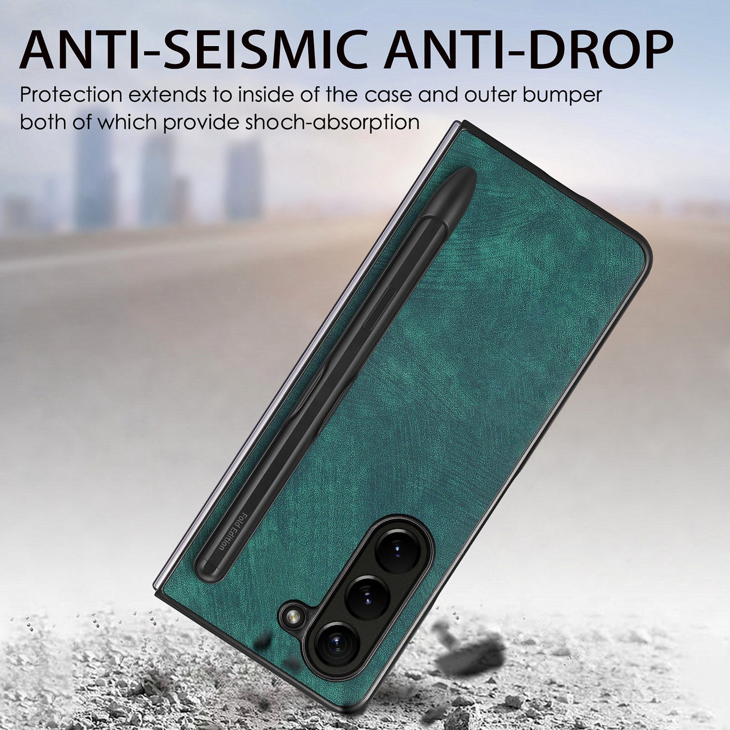 For Samsung Galaxy Z Fold6 5G Case Retro PU Leather+PC Cover with Pen Slot - Green