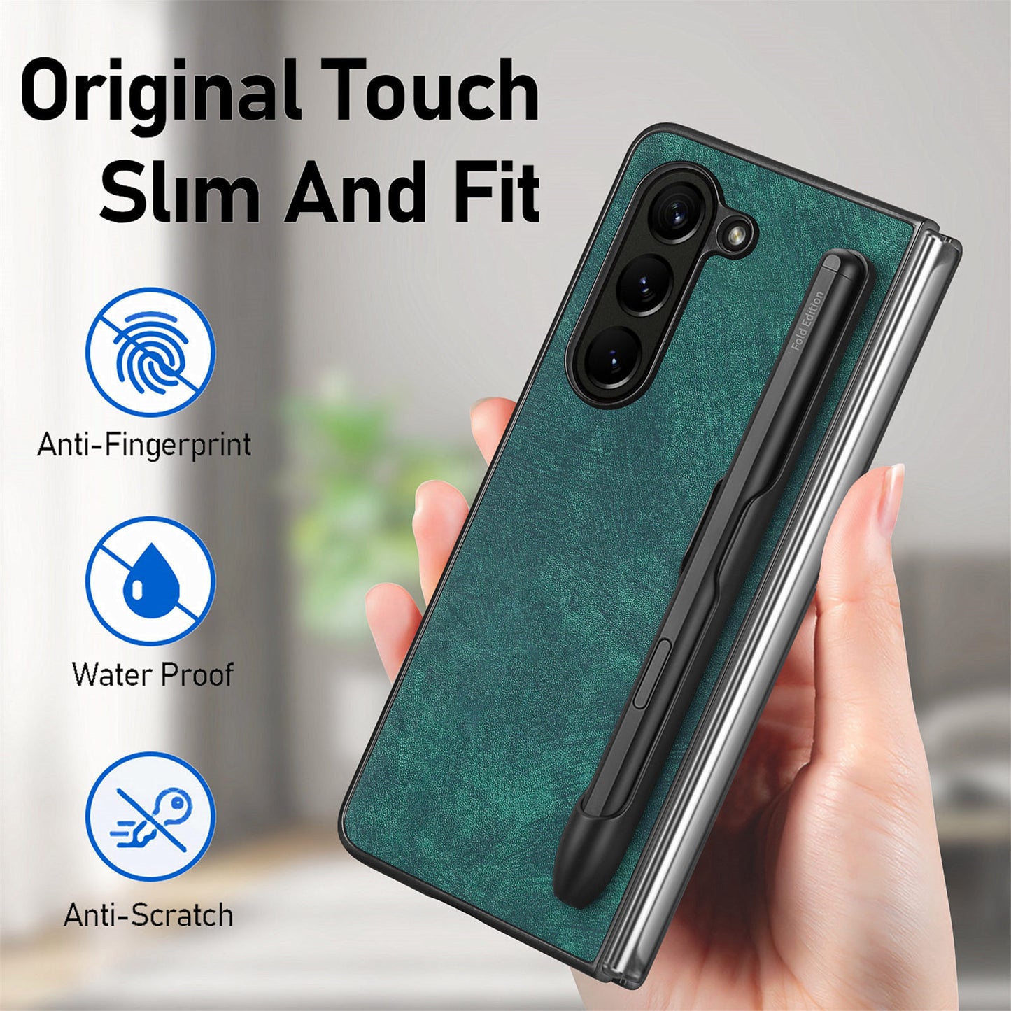 For Samsung Galaxy Z Fold6 5G Case Retro PU Leather+PC Cover with Pen Slot - Green
