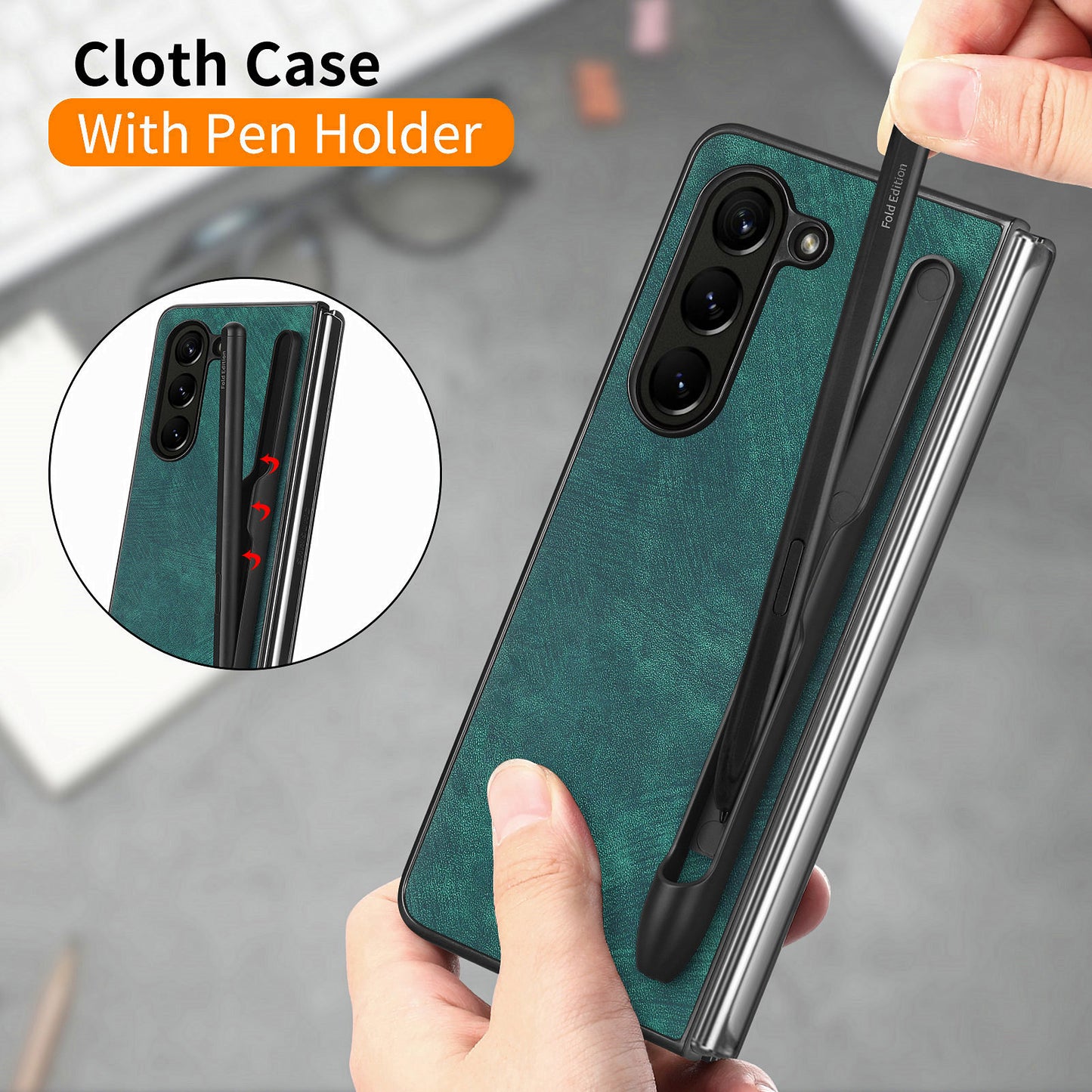 For Samsung Galaxy Z Fold6 5G Case Retro PU Leather+PC Cover with Pen Slot - Green