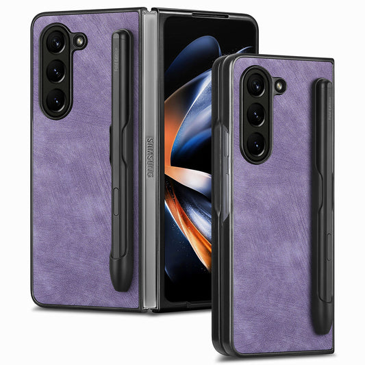 For Samsung Galaxy Z Fold6 5G Case Retro PU Leather+PC Cover with Pen Slot - Purple