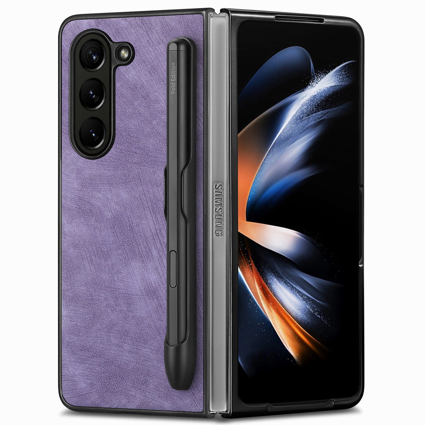 For Samsung Galaxy Z Fold6 5G Case Retro PU Leather+PC Cover with Pen Slot - Purple
