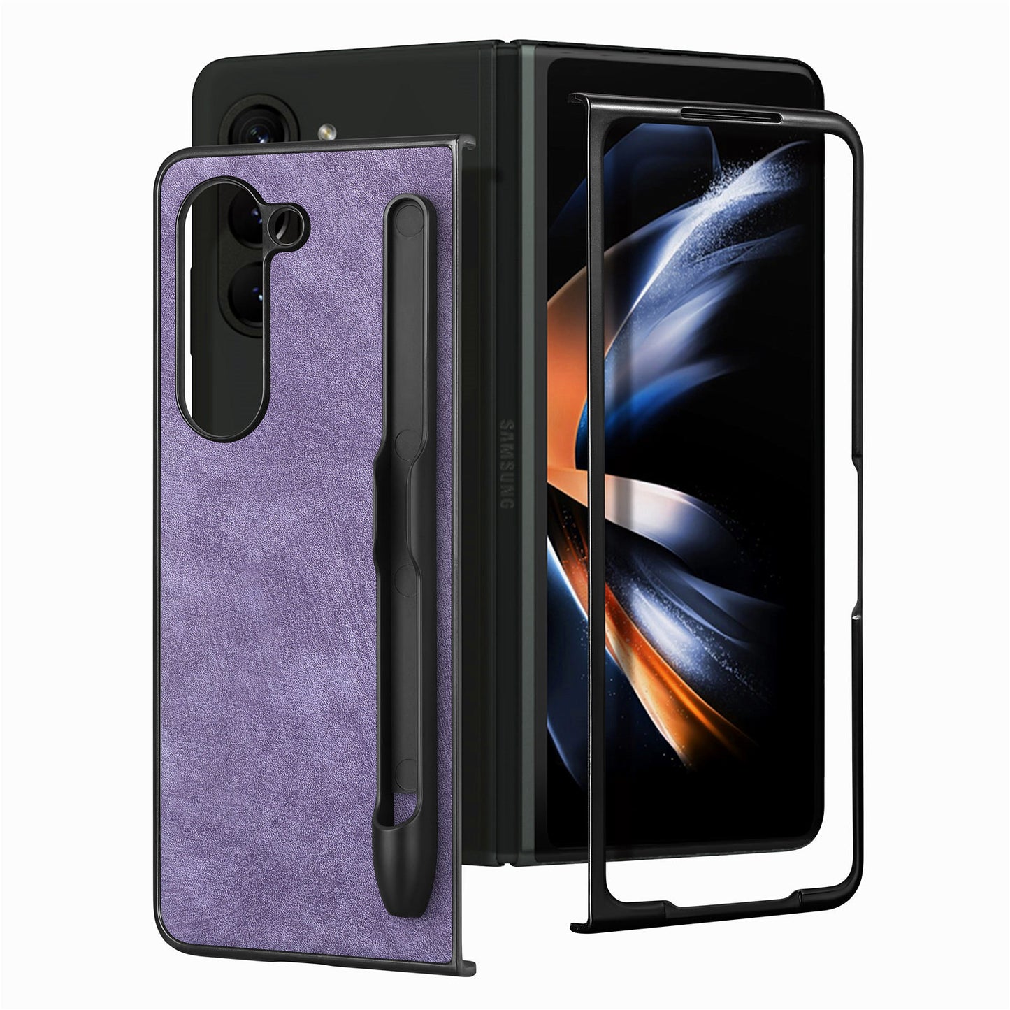 For Samsung Galaxy Z Fold6 5G Case Retro PU Leather+PC Cover with Pen Slot - Purple