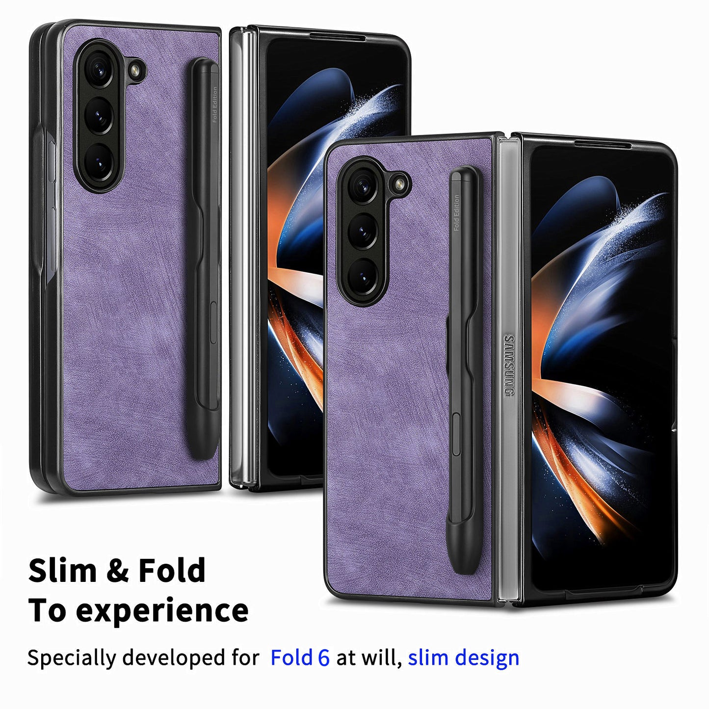 For Samsung Galaxy Z Fold6 5G Case Retro PU Leather+PC Cover with Pen Slot - Purple