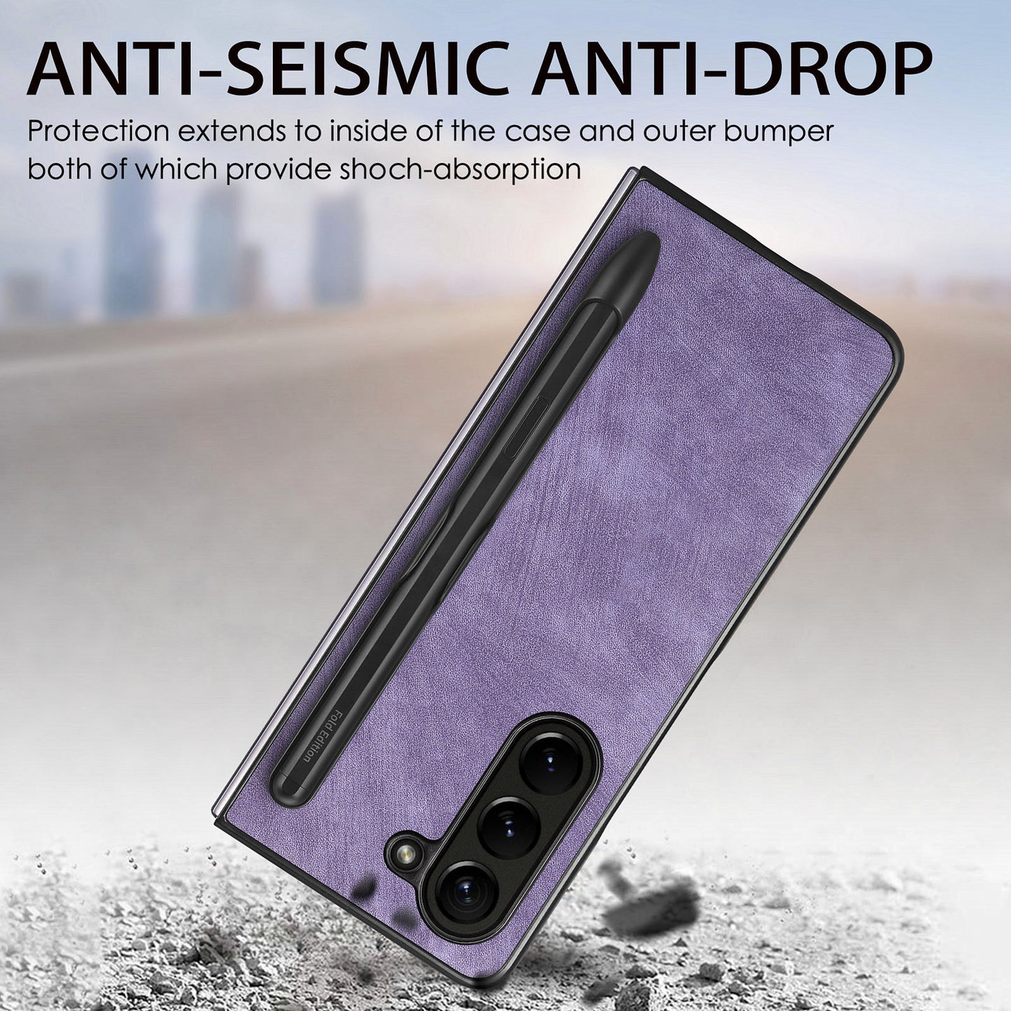 For Samsung Galaxy Z Fold6 5G Case Retro PU Leather+PC Cover with Pen Slot - Purple