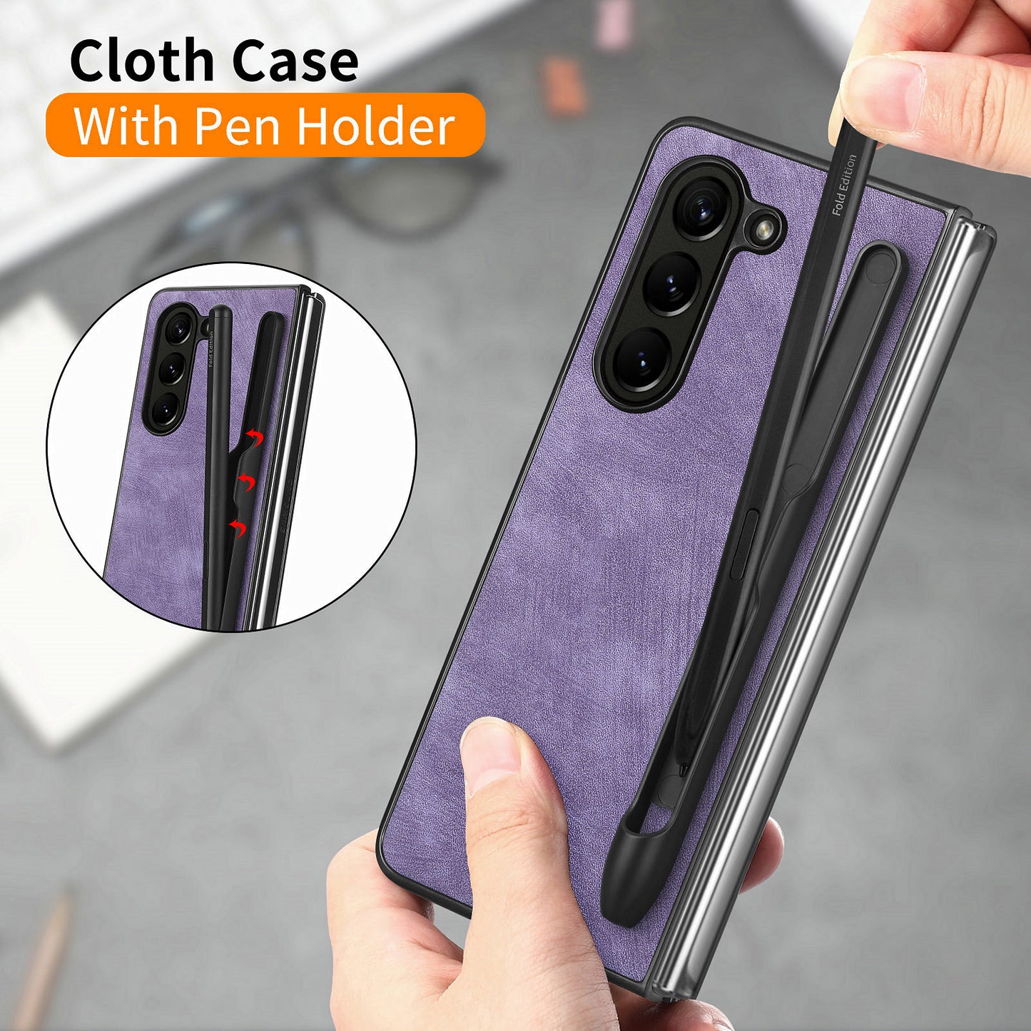 For Samsung Galaxy Z Fold6 5G Case Retro PU Leather+PC Cover with Pen Slot - Purple