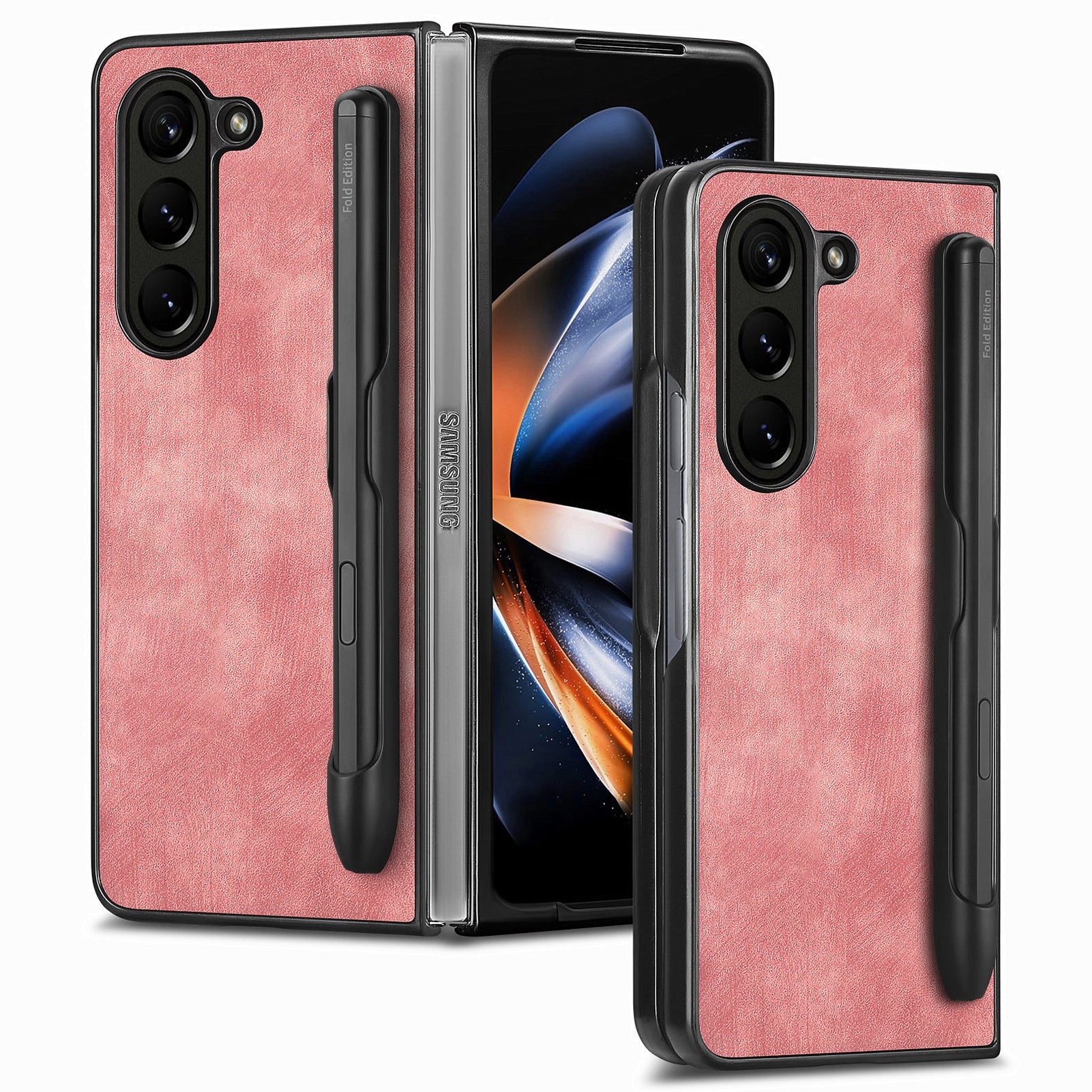 For Samsung Galaxy Z Fold6 5G Case Retro PU Leather+PC Cover with Pen Slot - Pink