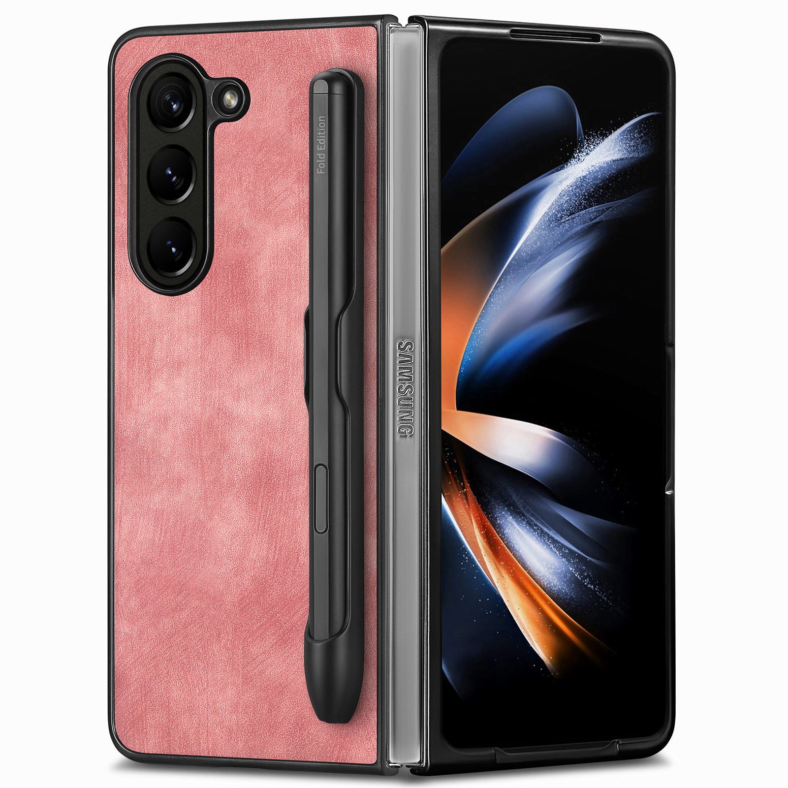 For Samsung Galaxy Z Fold6 5G Case Retro PU Leather+PC Cover with Pen Slot - Pink