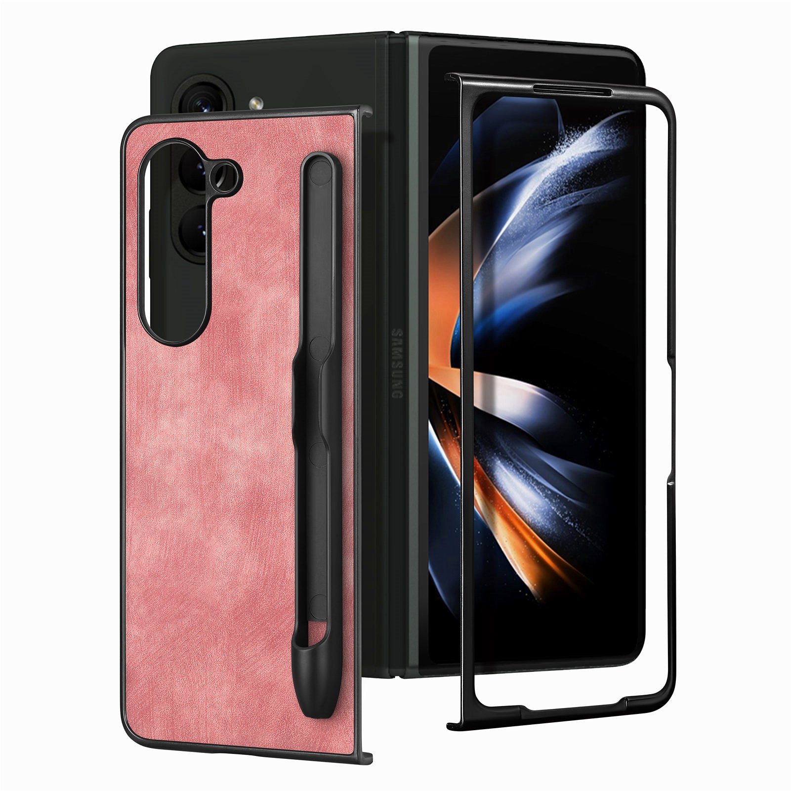 For Samsung Galaxy Z Fold6 5G Case Retro PU Leather+PC Cover with Pen Slot - Pink