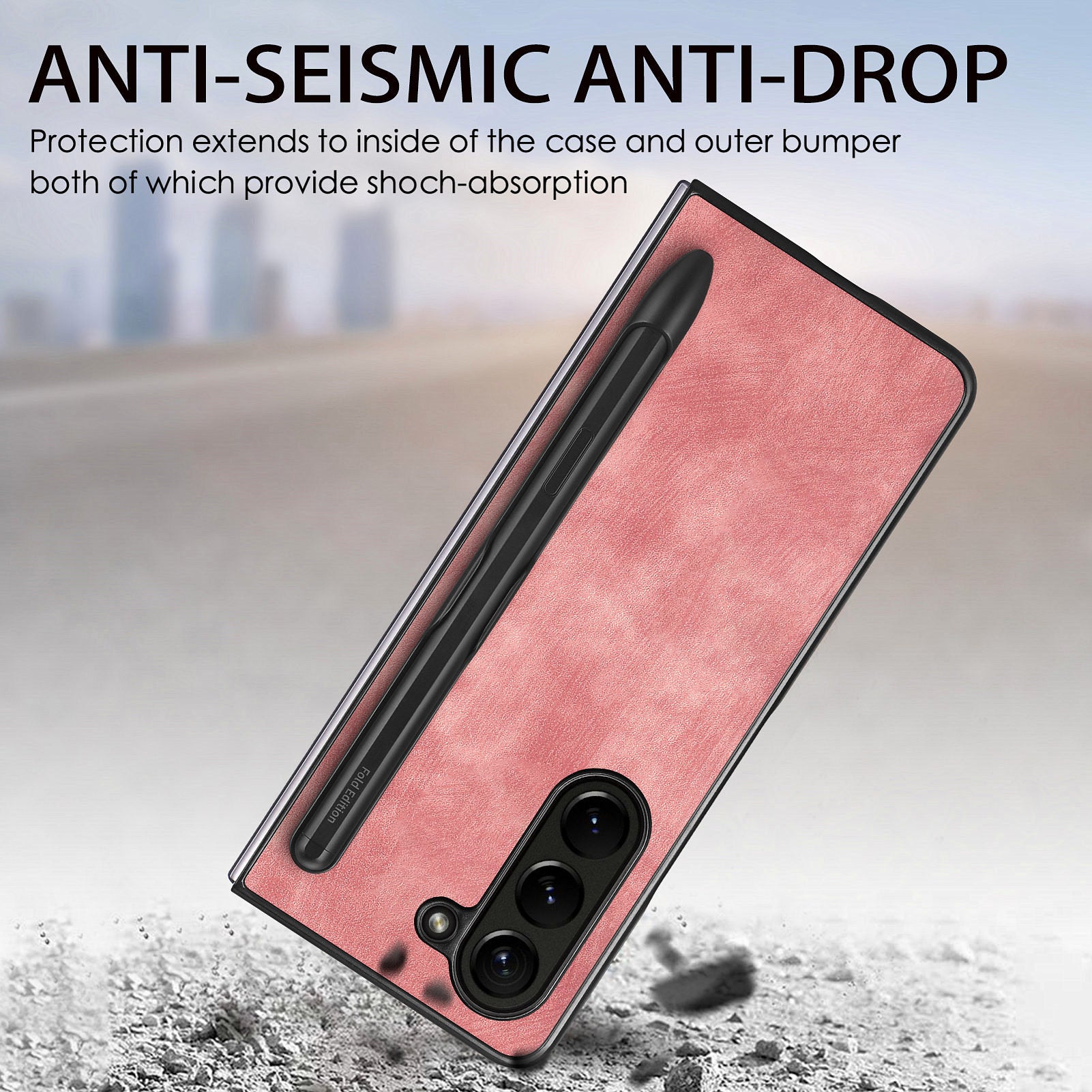 For Samsung Galaxy Z Fold6 5G Case Retro PU Leather+PC Cover with Pen Slot - Pink