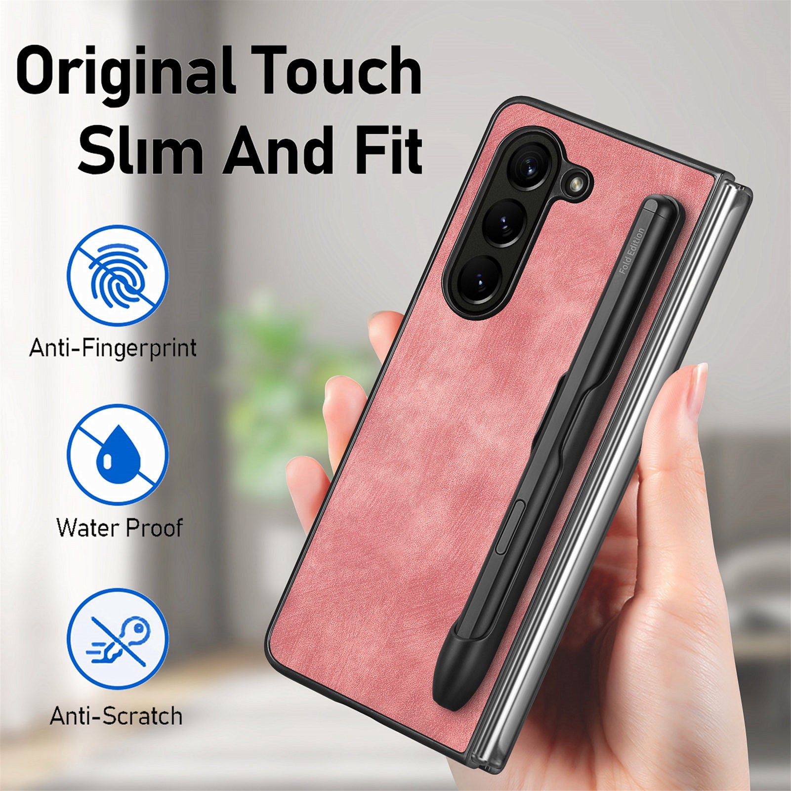 For Samsung Galaxy Z Fold6 5G Case Retro PU Leather+PC Cover with Pen Slot - Pink