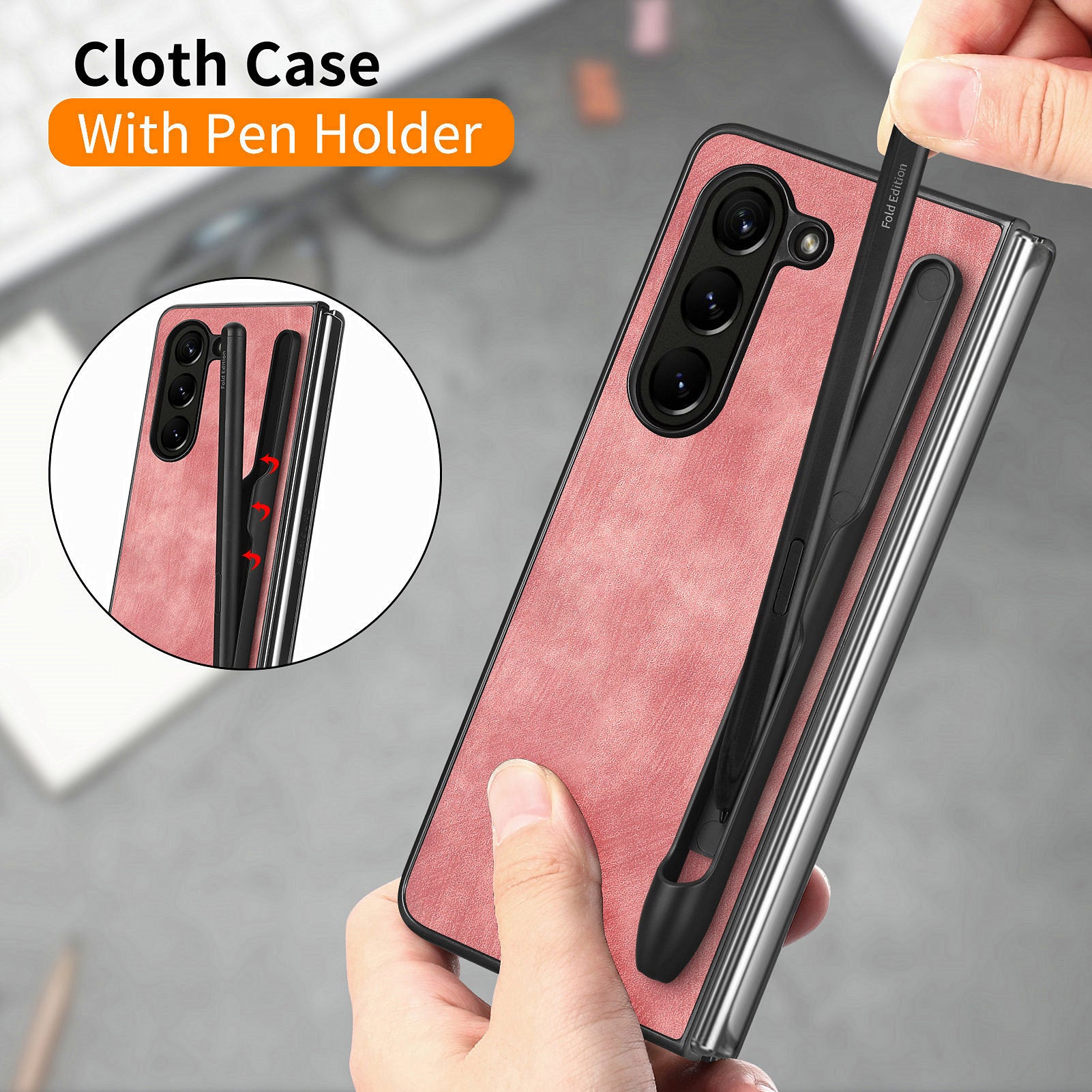 For Samsung Galaxy Z Fold6 5G Case Retro PU Leather+PC Cover with Pen Slot - Pink