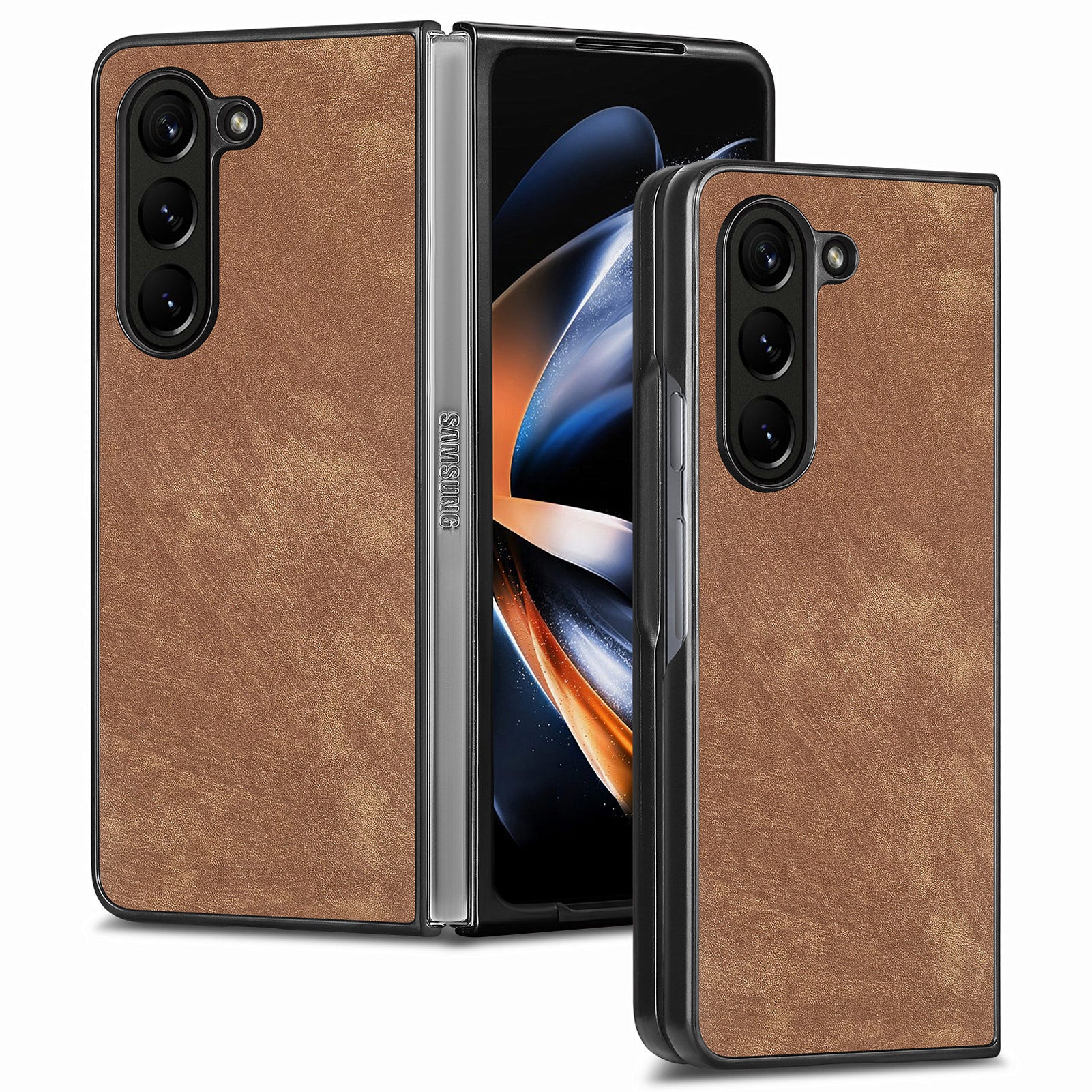 For Samsung Galaxy Z Fold6 5G Case Retro PU Leather Coated PC Folding Phone Cover - Brown