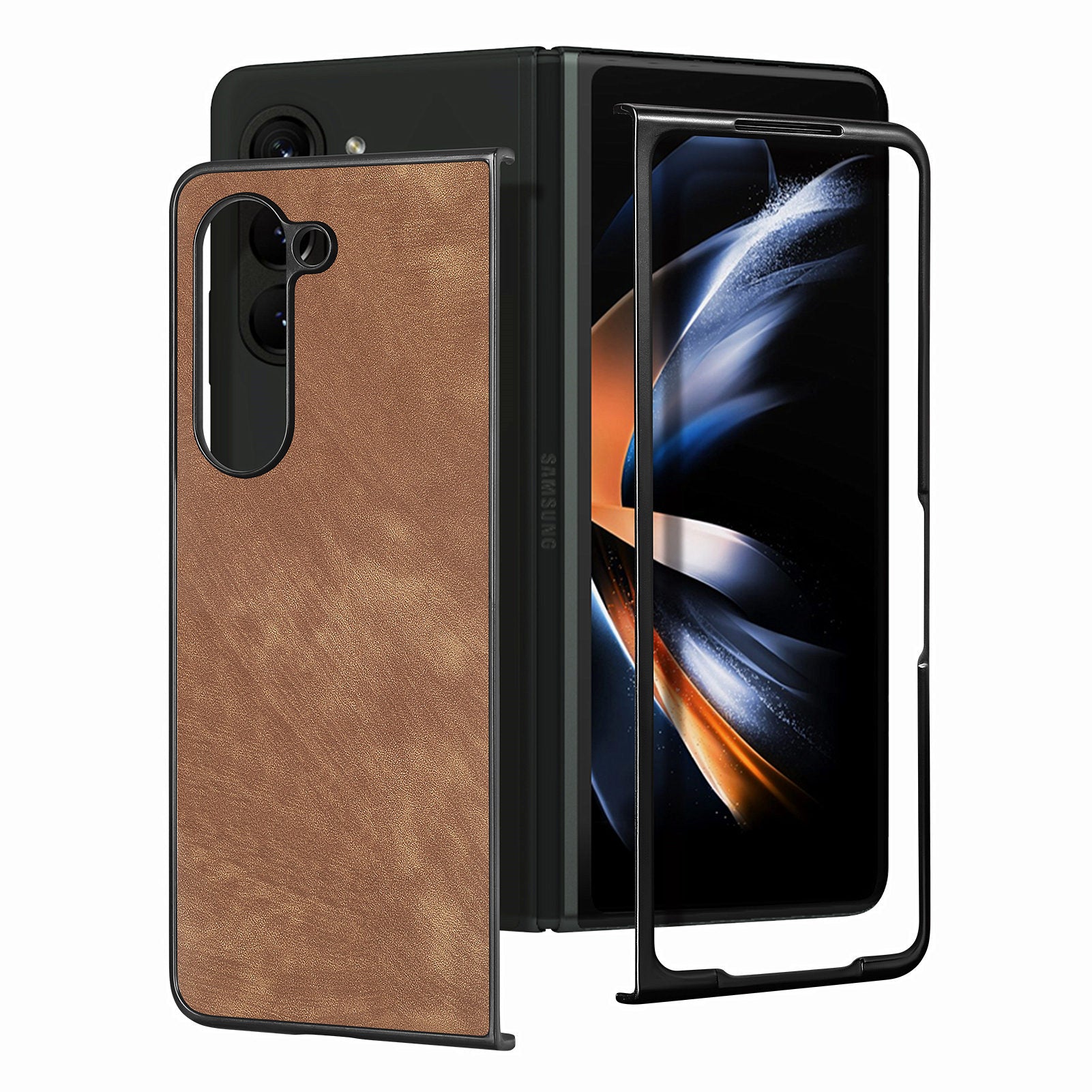 For Samsung Galaxy Z Fold6 5G Case Retro PU Leather Coated PC Folding Phone Cover - Brown