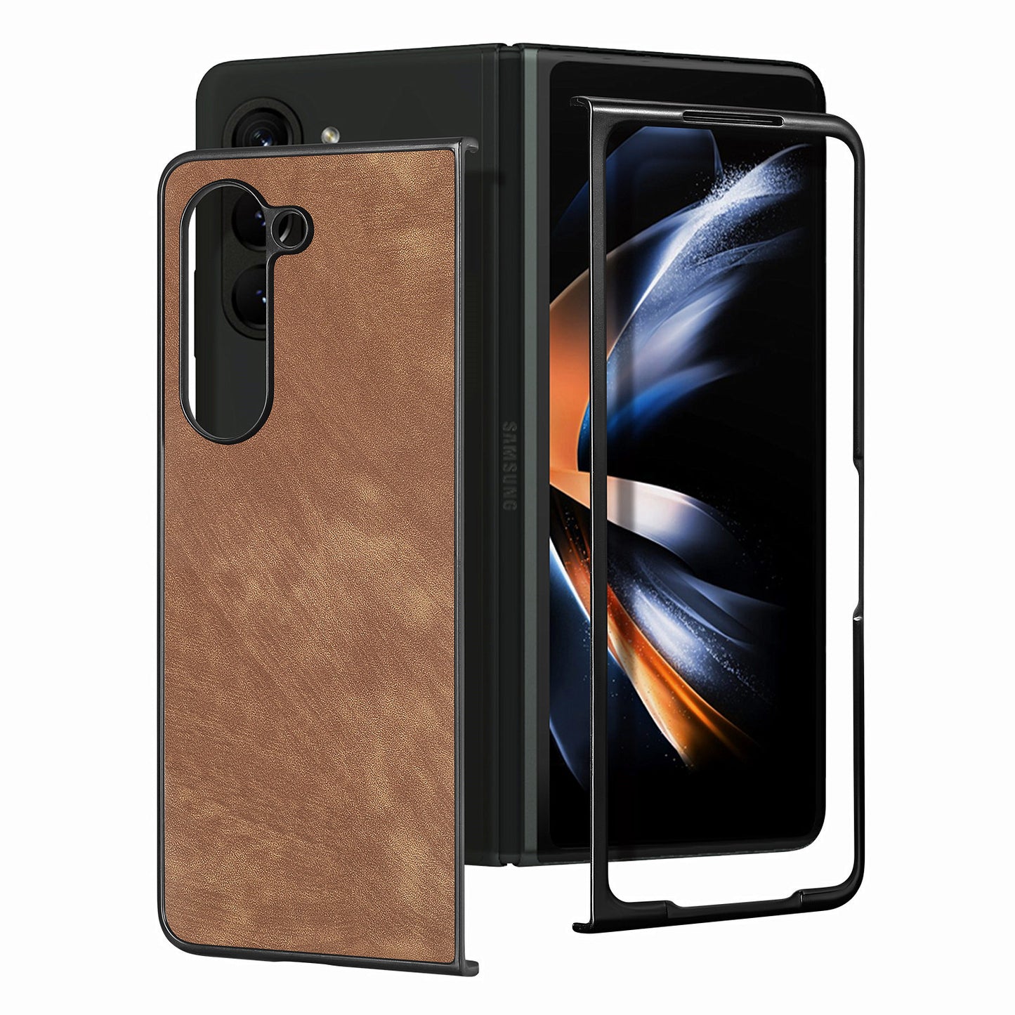 For Samsung Galaxy Z Fold6 5G Case Retro PU Leather Coated PC Folding Phone Cover - Brown