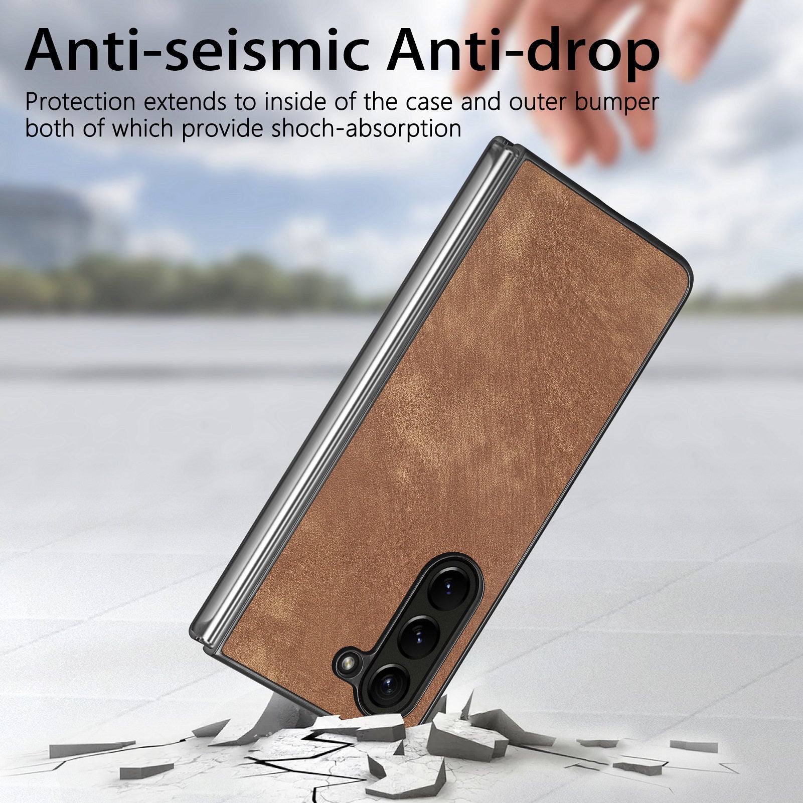 For Samsung Galaxy Z Fold6 5G Case Retro PU Leather Coated PC Folding Phone Cover - Brown