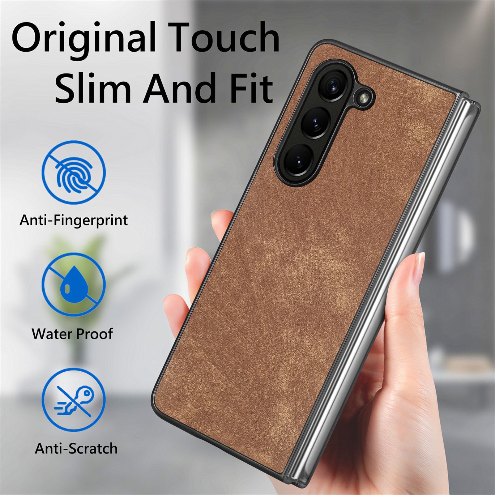 For Samsung Galaxy Z Fold6 5G Case Retro PU Leather Coated PC Folding Phone Cover - Brown