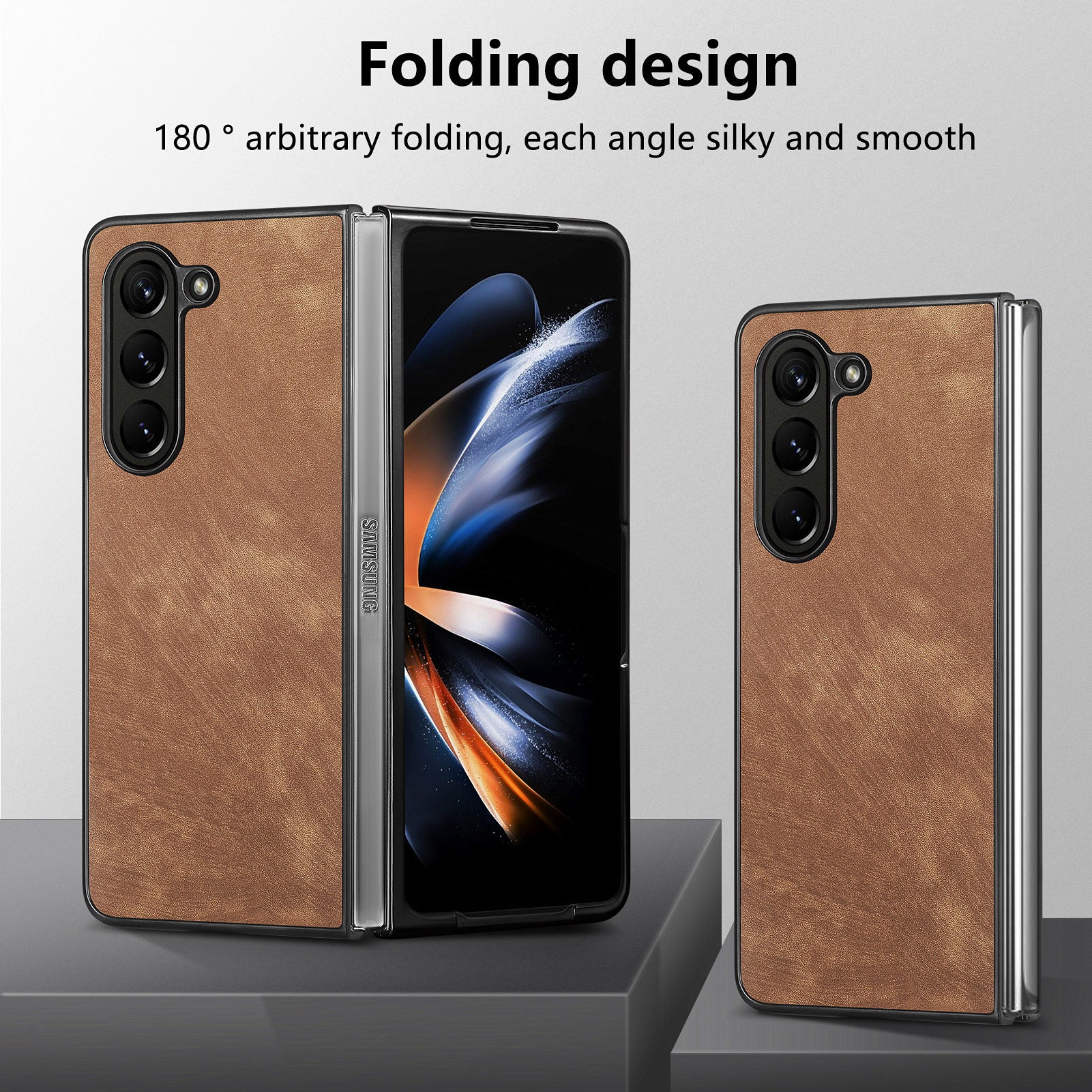 For Samsung Galaxy Z Fold6 5G Case Retro PU Leather Coated PC Folding Phone Cover - Brown