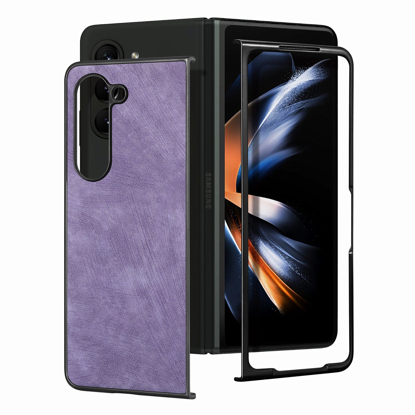 For Samsung Galaxy Z Fold6 5G Case Retro PU Leather Coated PC Folding Phone Cover - Purple