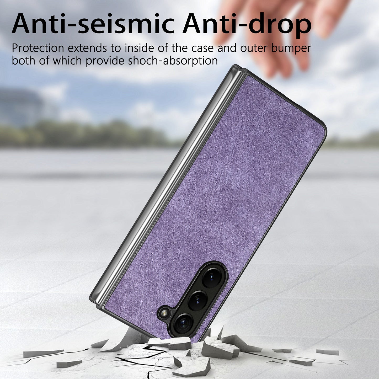 For Samsung Galaxy Z Fold6 5G Case Retro PU Leather Coated PC Folding Phone Cover - Purple