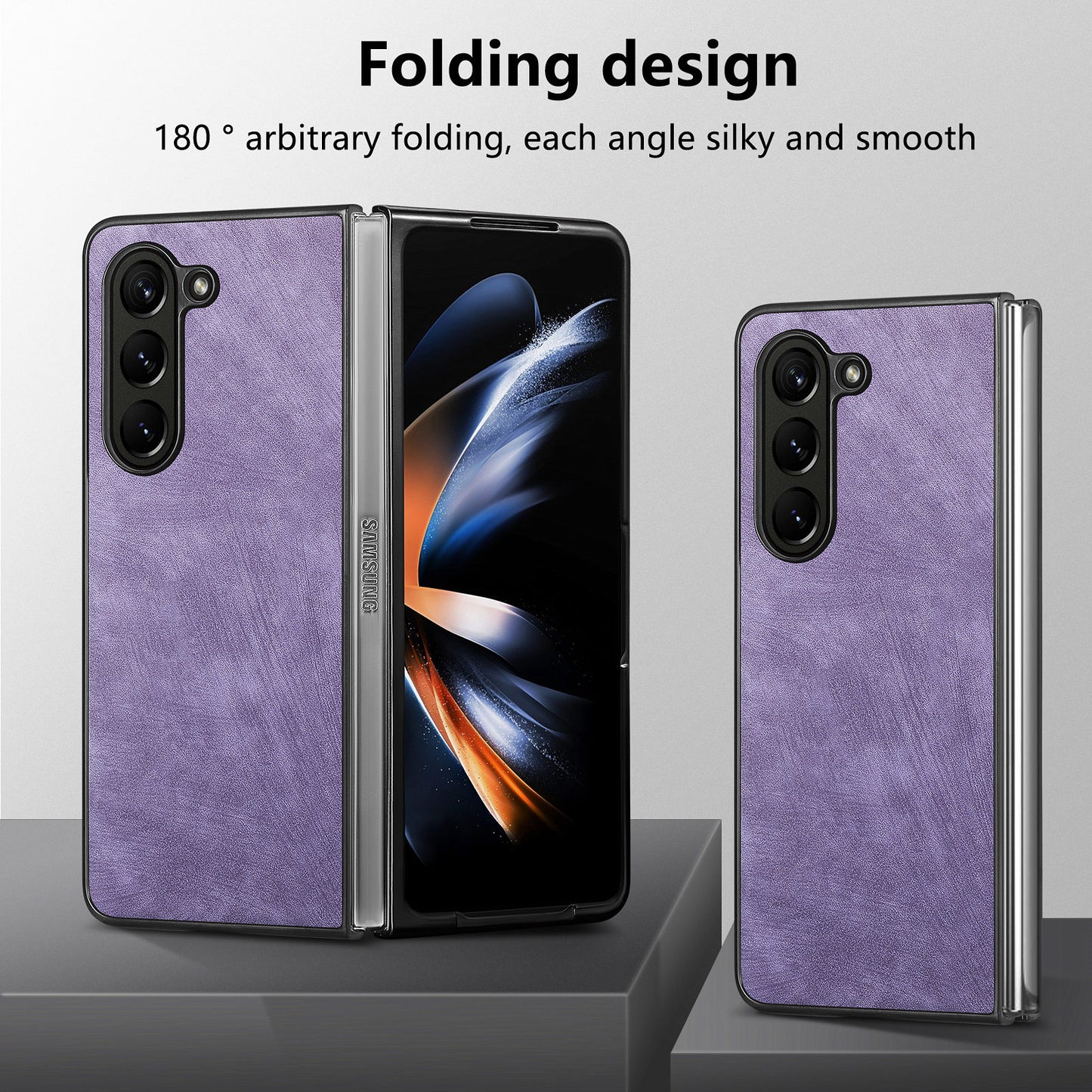 For Samsung Galaxy Z Fold6 5G Case Retro PU Leather Coated PC Folding Phone Cover - Purple