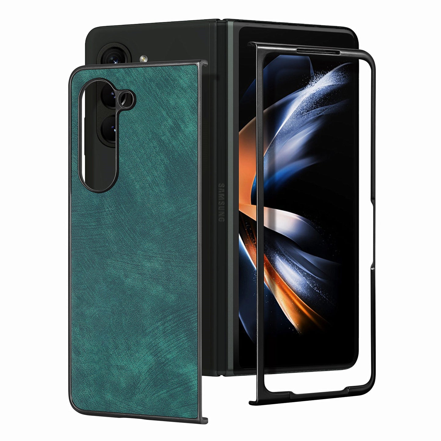 For Samsung Galaxy Z Fold6 5G Case Retro PU Leather Coated PC Folding Phone Cover - Green