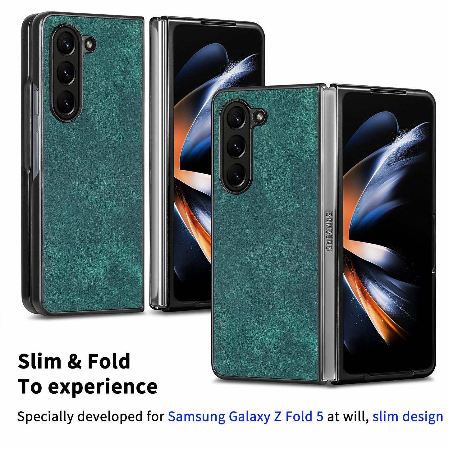 For Samsung Galaxy Z Fold6 5G Case Retro PU Leather Coated PC Folding Phone Cover - Green