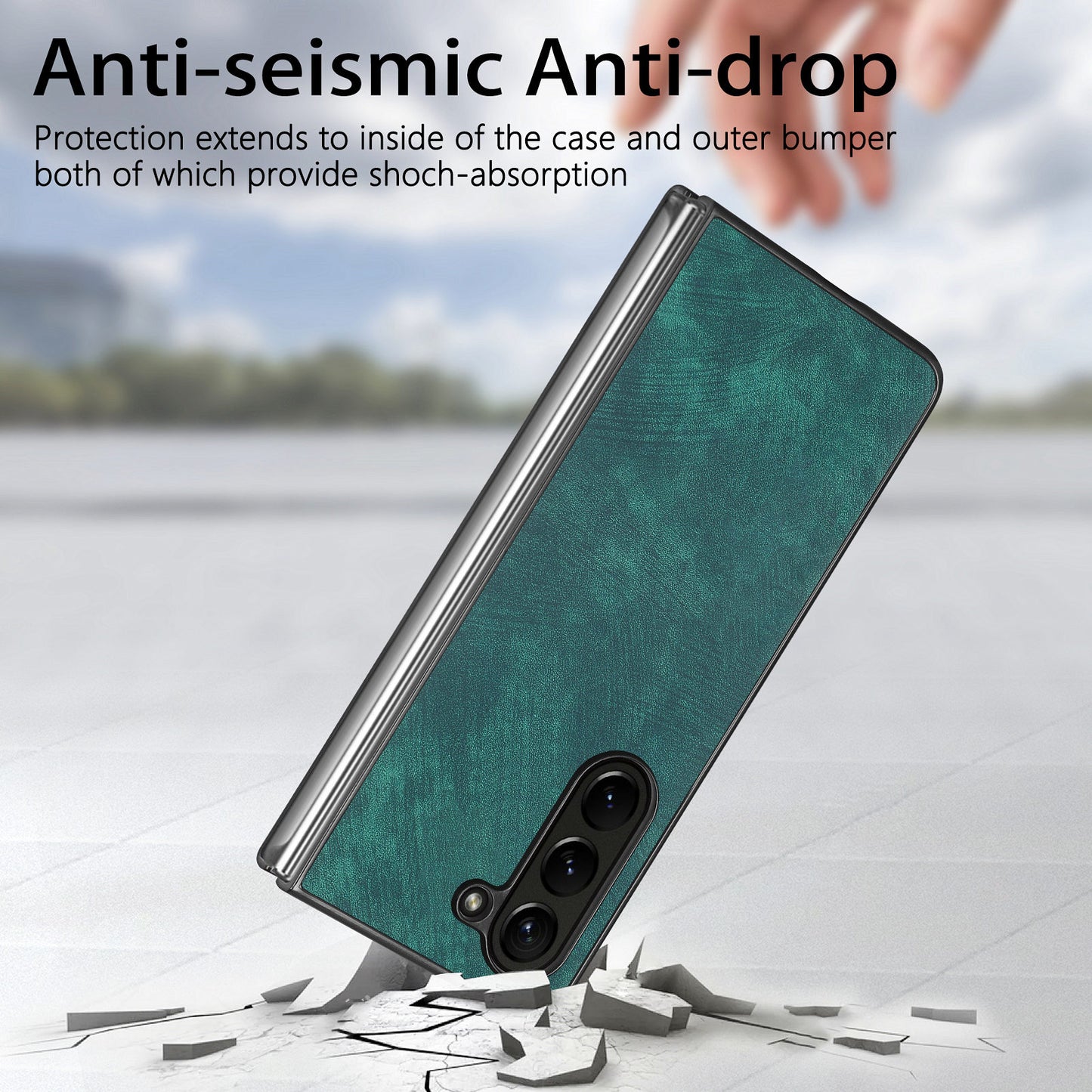 For Samsung Galaxy Z Fold6 5G Case Retro PU Leather Coated PC Folding Phone Cover - Green