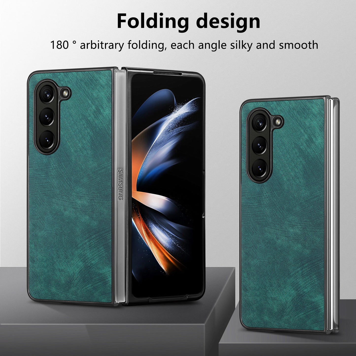 For Samsung Galaxy Z Fold6 5G Case Retro PU Leather Coated PC Folding Phone Cover - Green