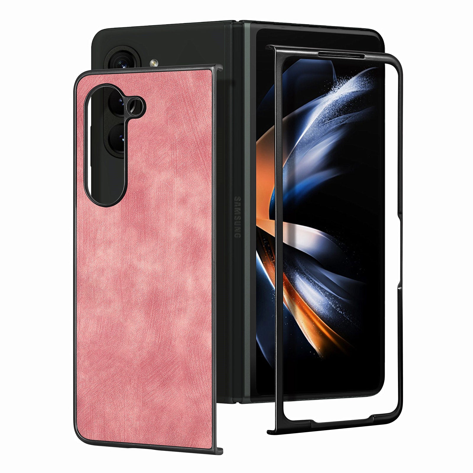 For Samsung Galaxy Z Fold6 5G Case Retro PU Leather Coated PC Folding Phone Cover - Pink
