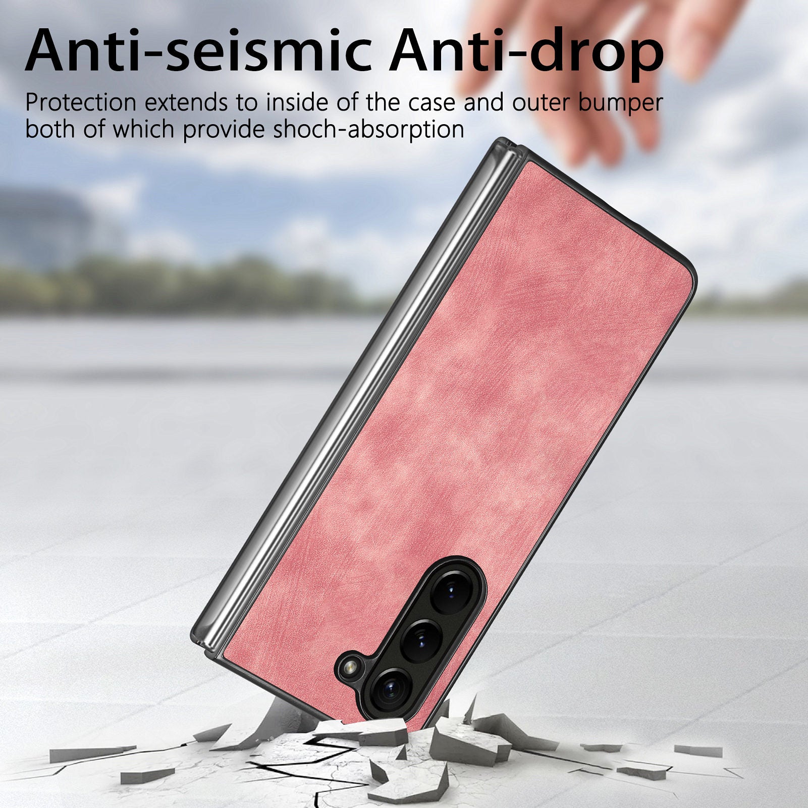 For Samsung Galaxy Z Fold6 5G Case Retro PU Leather Coated PC Folding Phone Cover - Pink